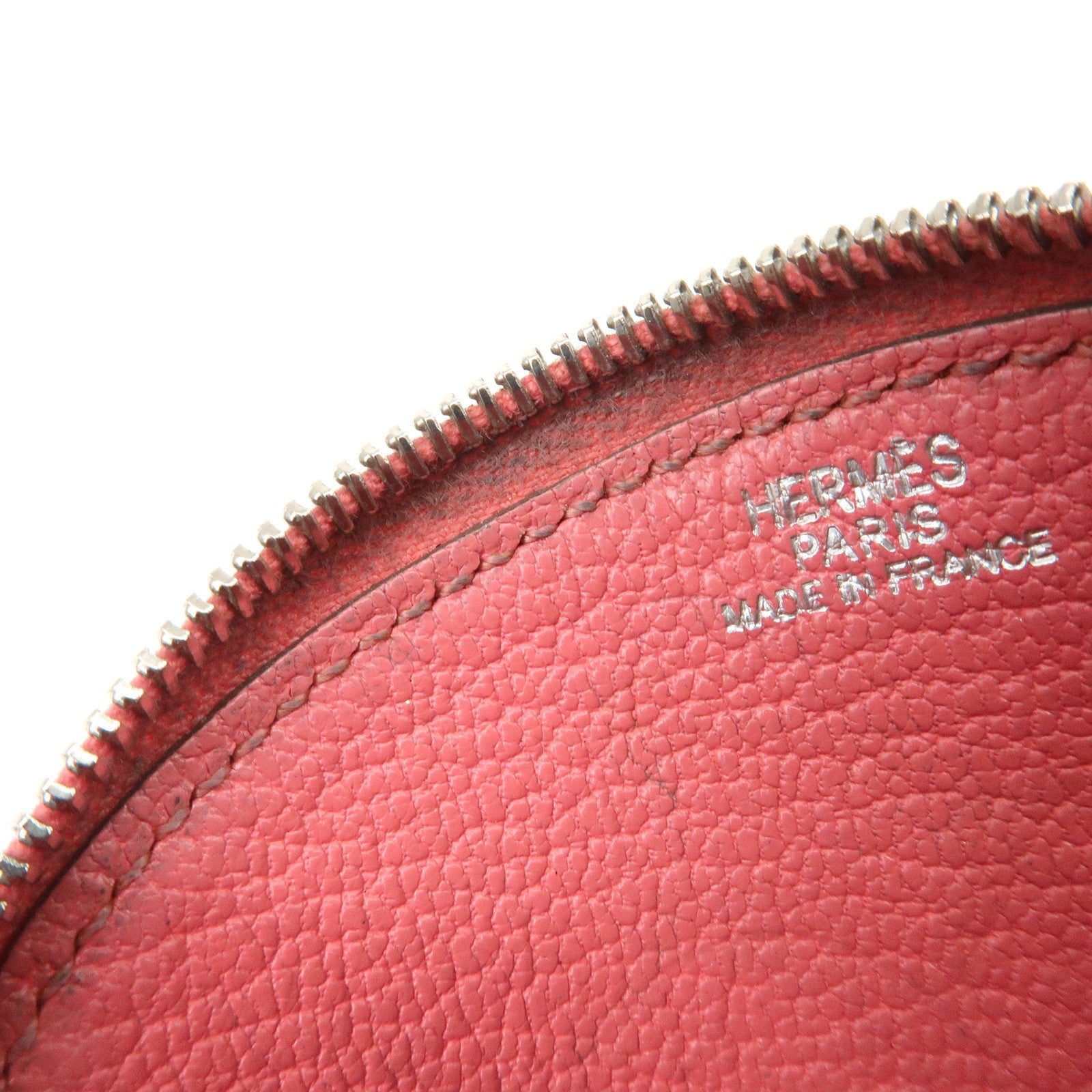 HERMES Leather Evelyne Coin Case P Engraved Rose Azalee Silver HDW