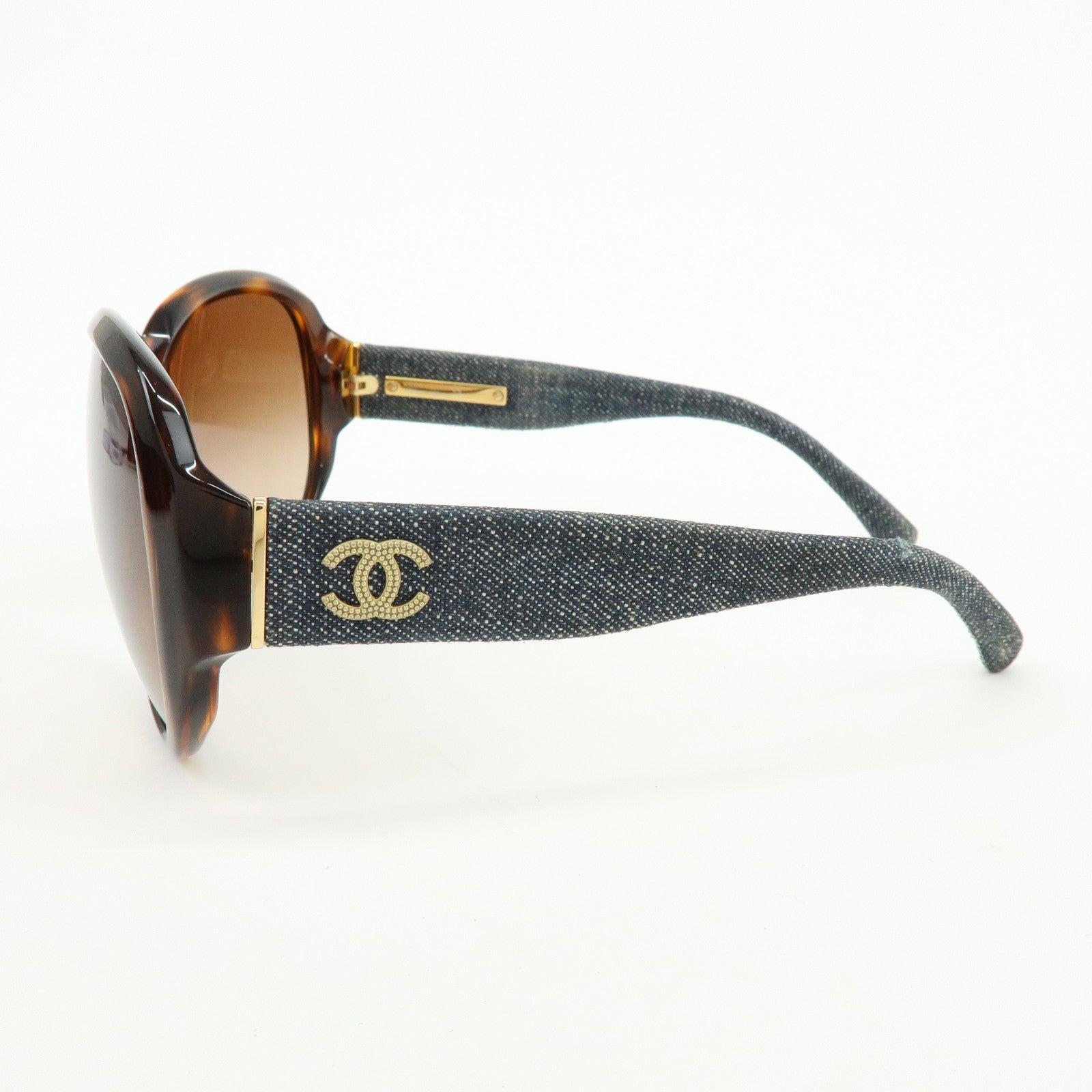 CHANEL COCO Mark Plastic Denim Sunglasses 59□16 Brown Black 5163-A