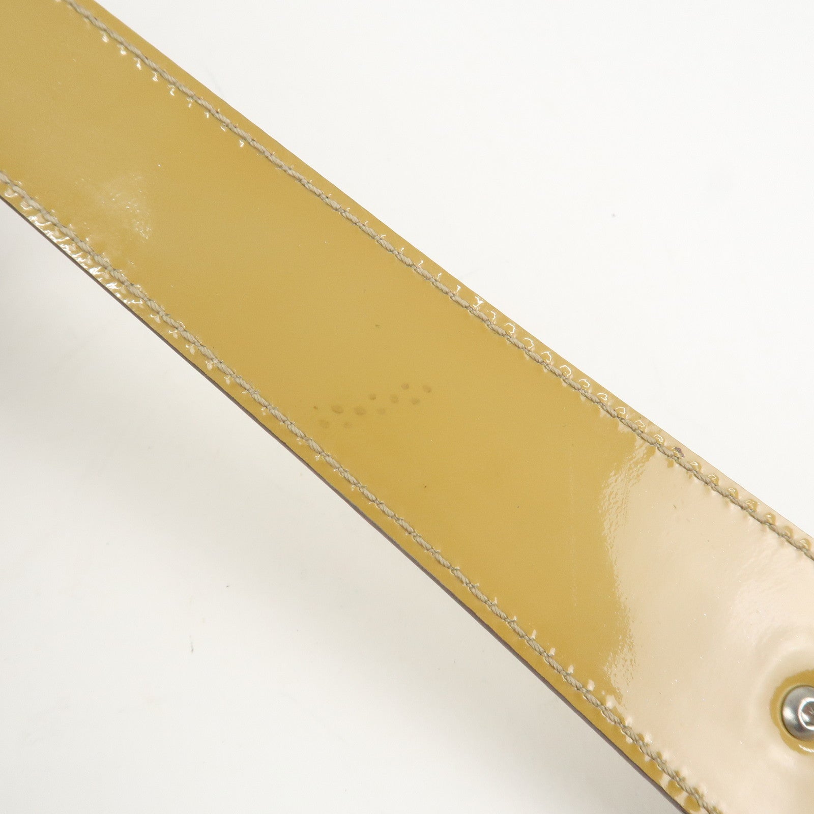 Ferragamo Gancini Patent Leather Chain Shoulder Bag Hand Bag Beige