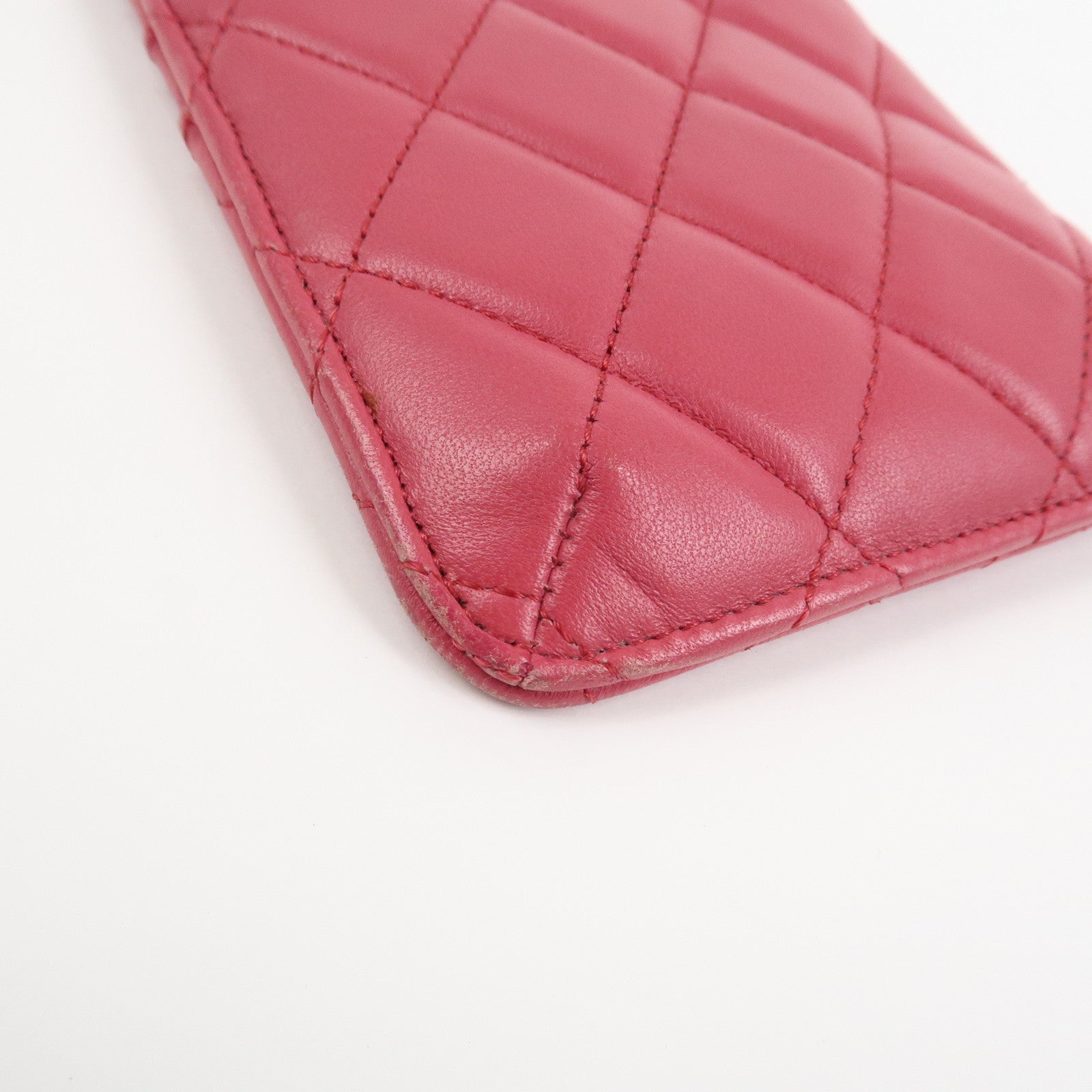 CHANEL COCO Mark Matelasse Lamb Skin Card Fragment Case Pink AP0225