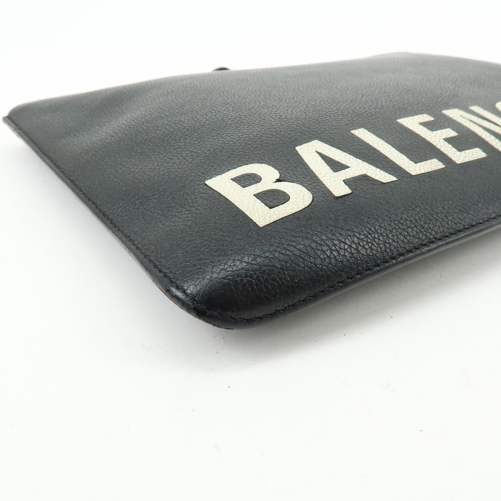 BALENCIAGA Leather Clutch Bag Flat Bag Black