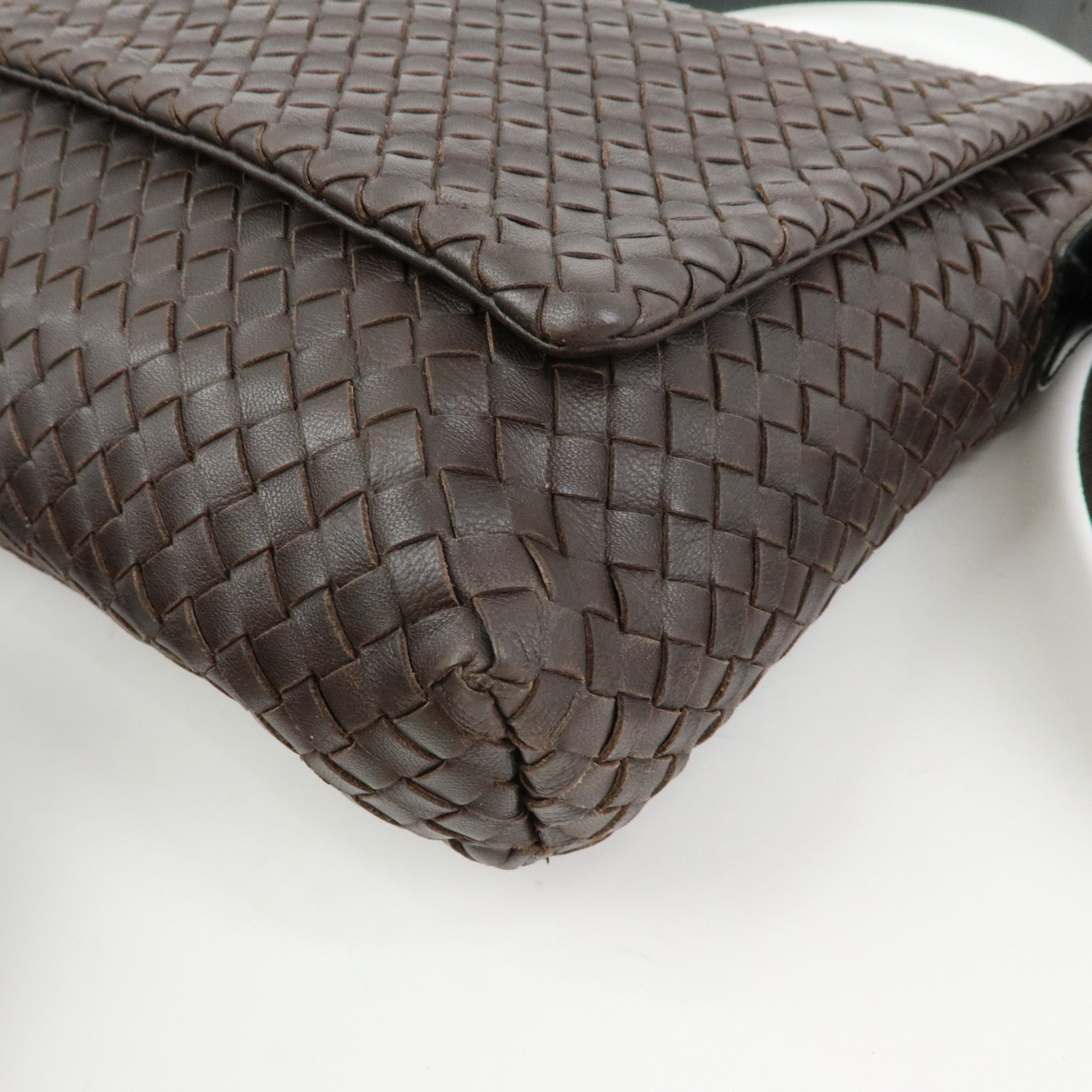 BOTTEGA VENETA Intrecciato Leather Shoulder Bag Dark Brown 163971