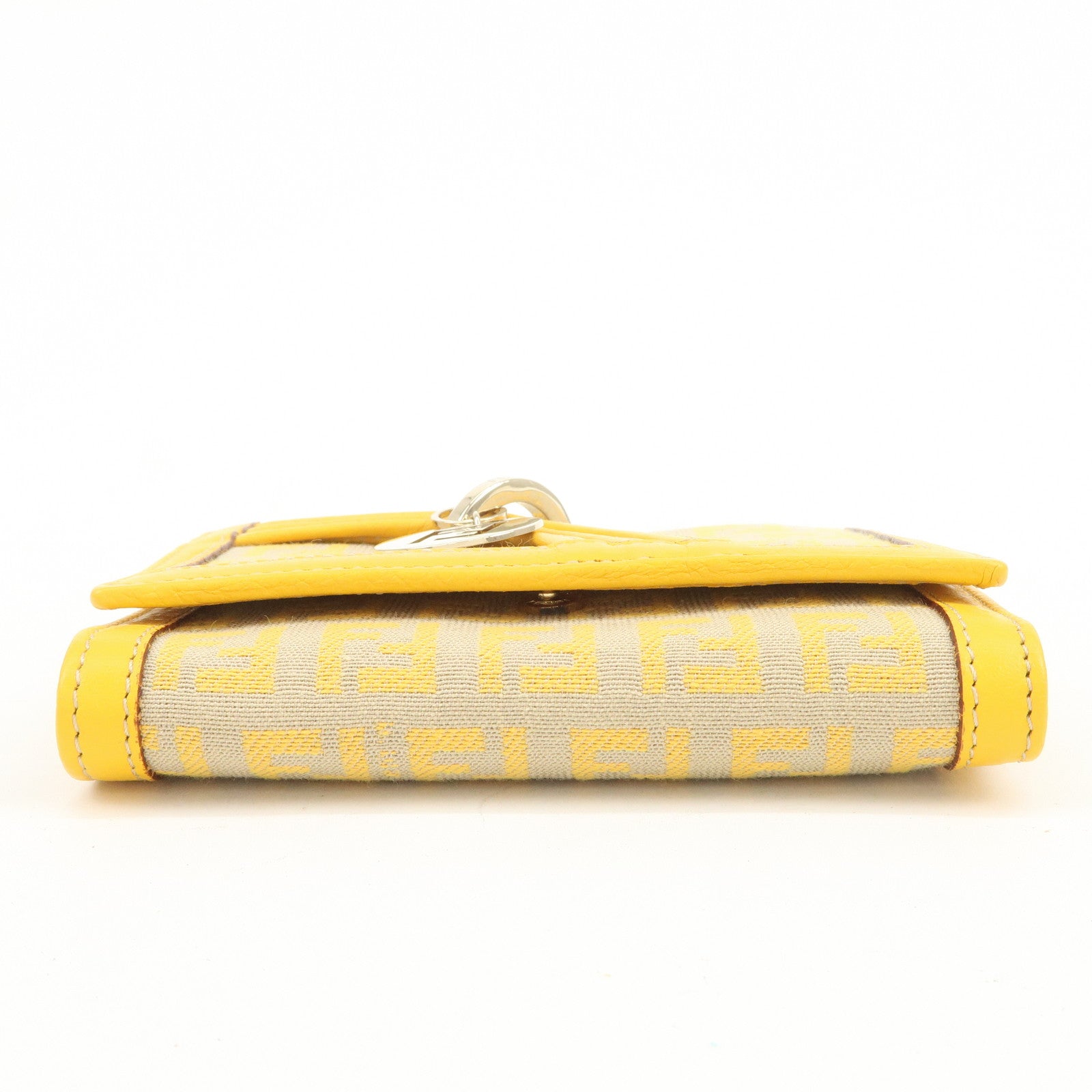 FENDI Zucchino Canvas Leather Tri-fold Compact Wallet Yellow 8M0177