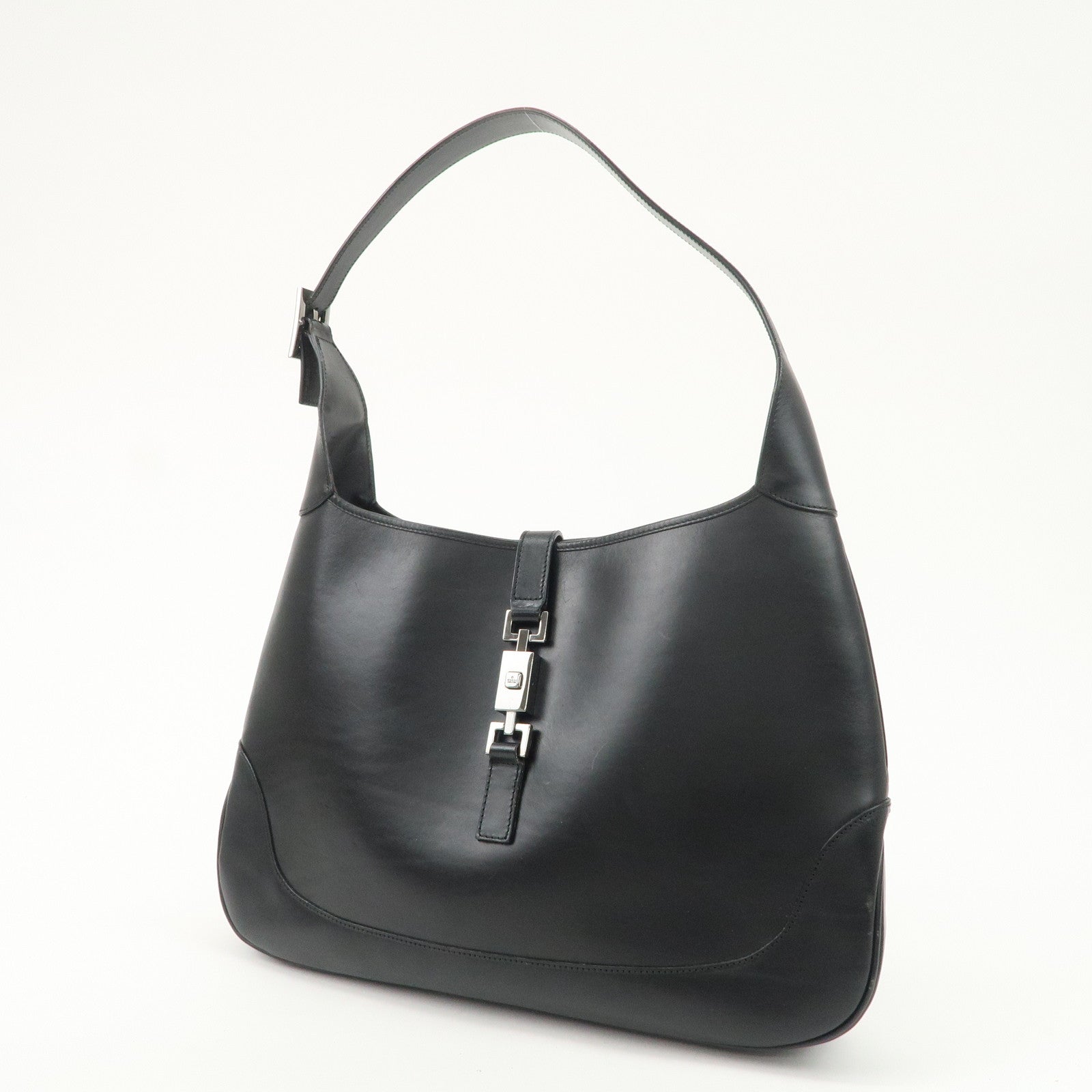 GUCCI Jackie Leather Shoulder Bag Hand Bag Black Silver Hardware 001.3346 Used