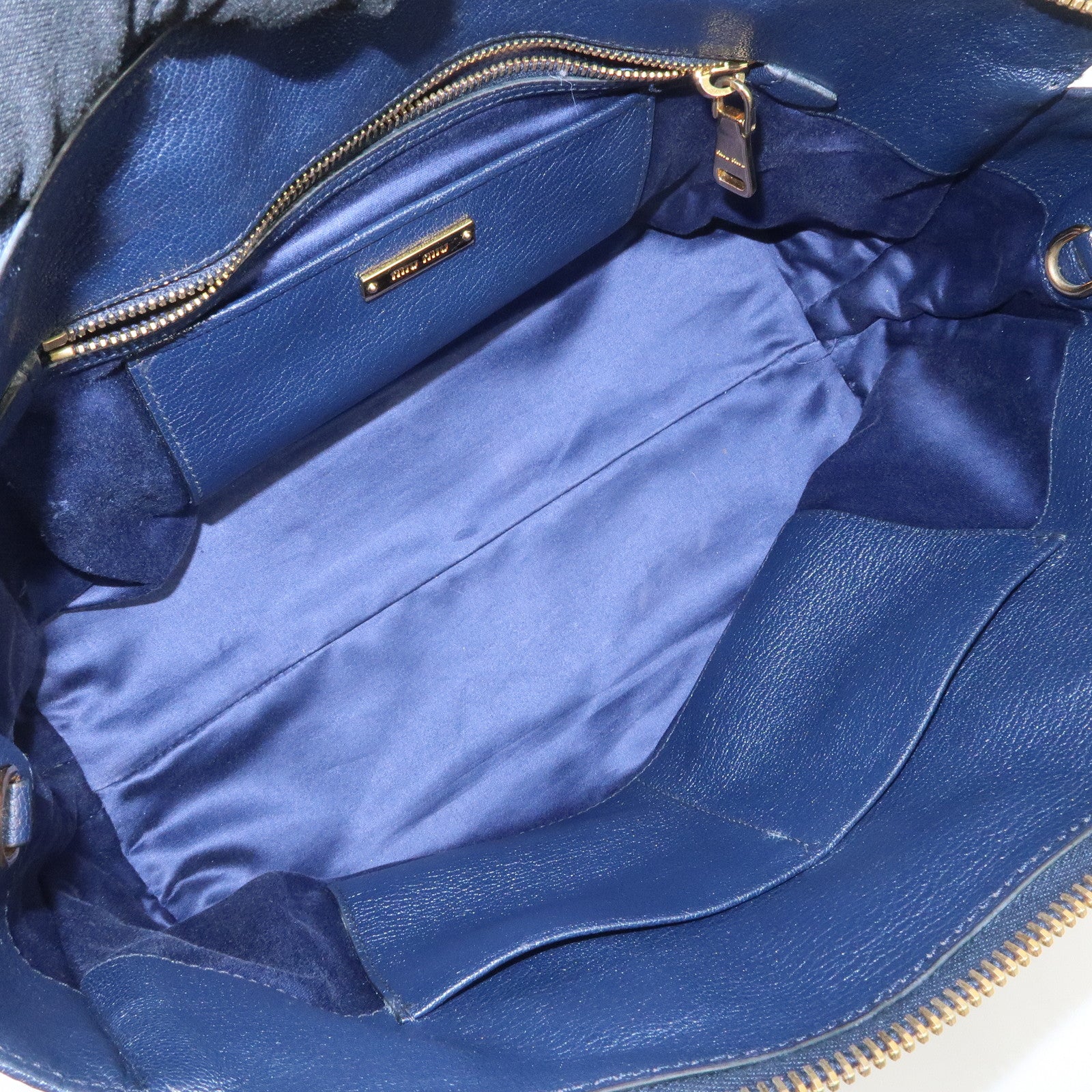 MIU MIU Madras Leather 2WAY Bag Hand Bag Shoulder Bag Navy RN1016