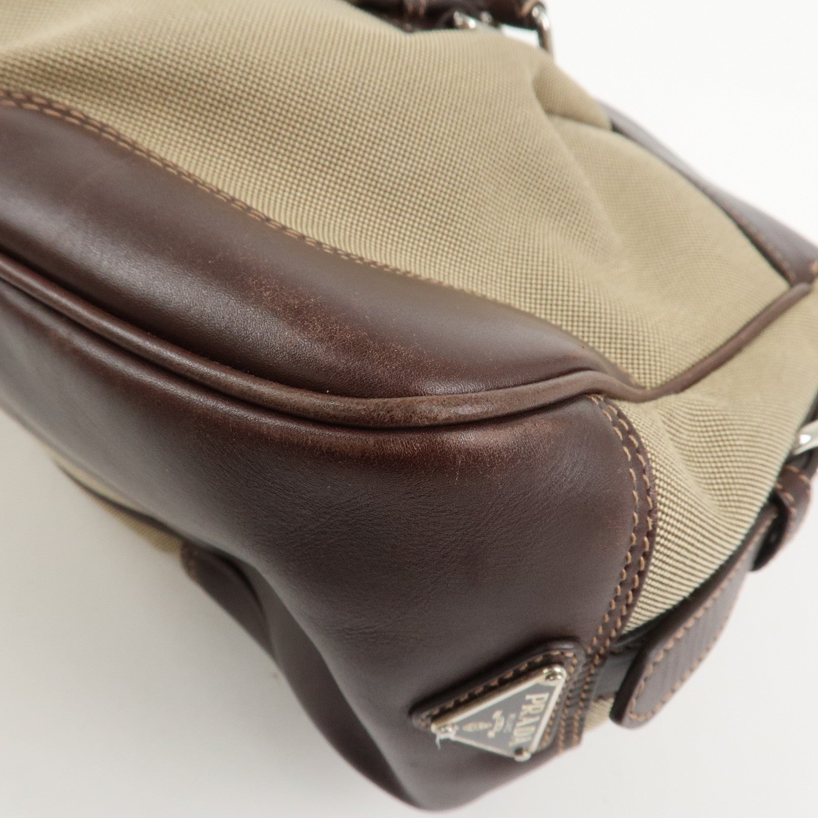 PRADA Logo Canvas Leather 2Way Bag Shoulder Bag Hand Bag Brown