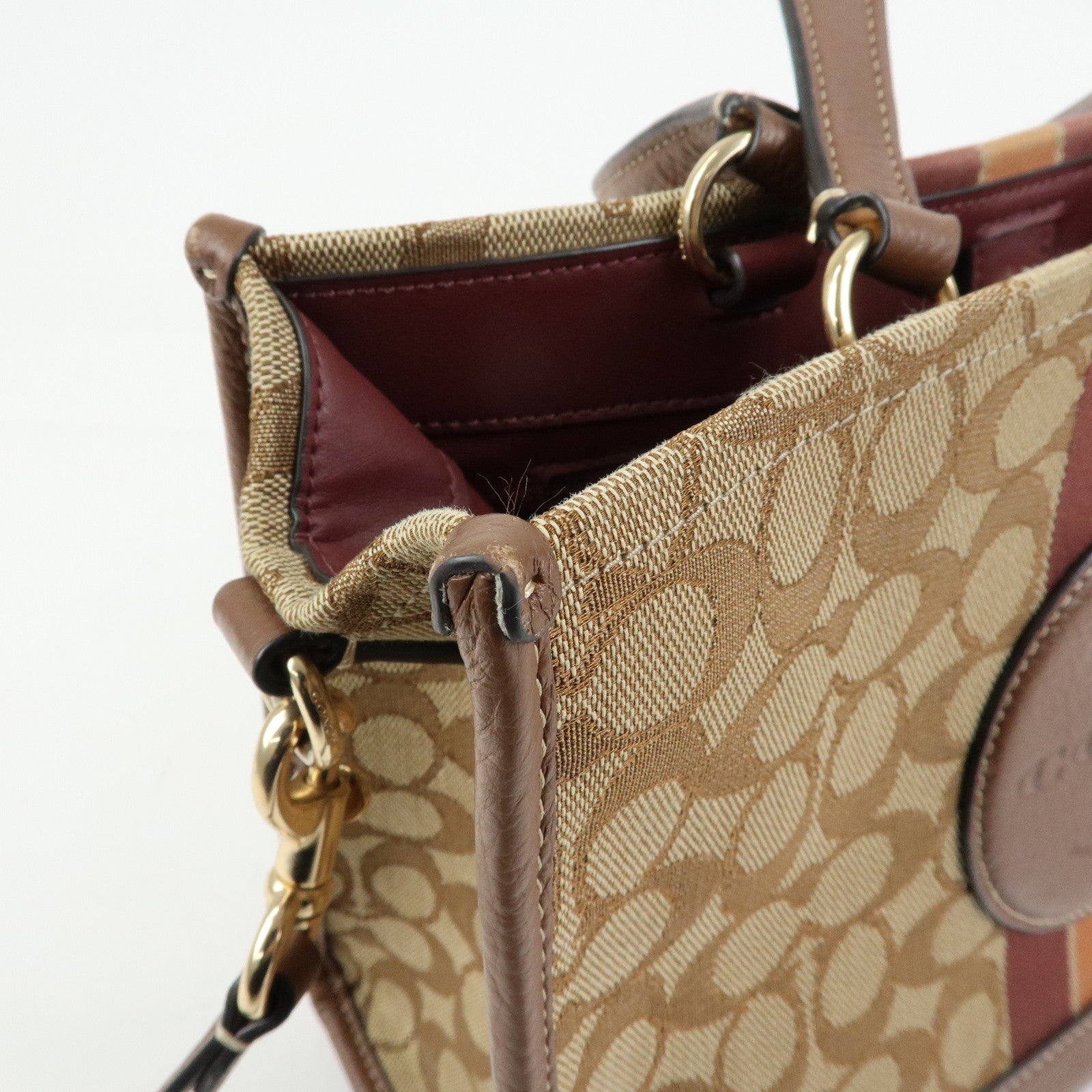 COACH Signature 2Way Canvas Leather Shoulder Bag Hand Bag Beige