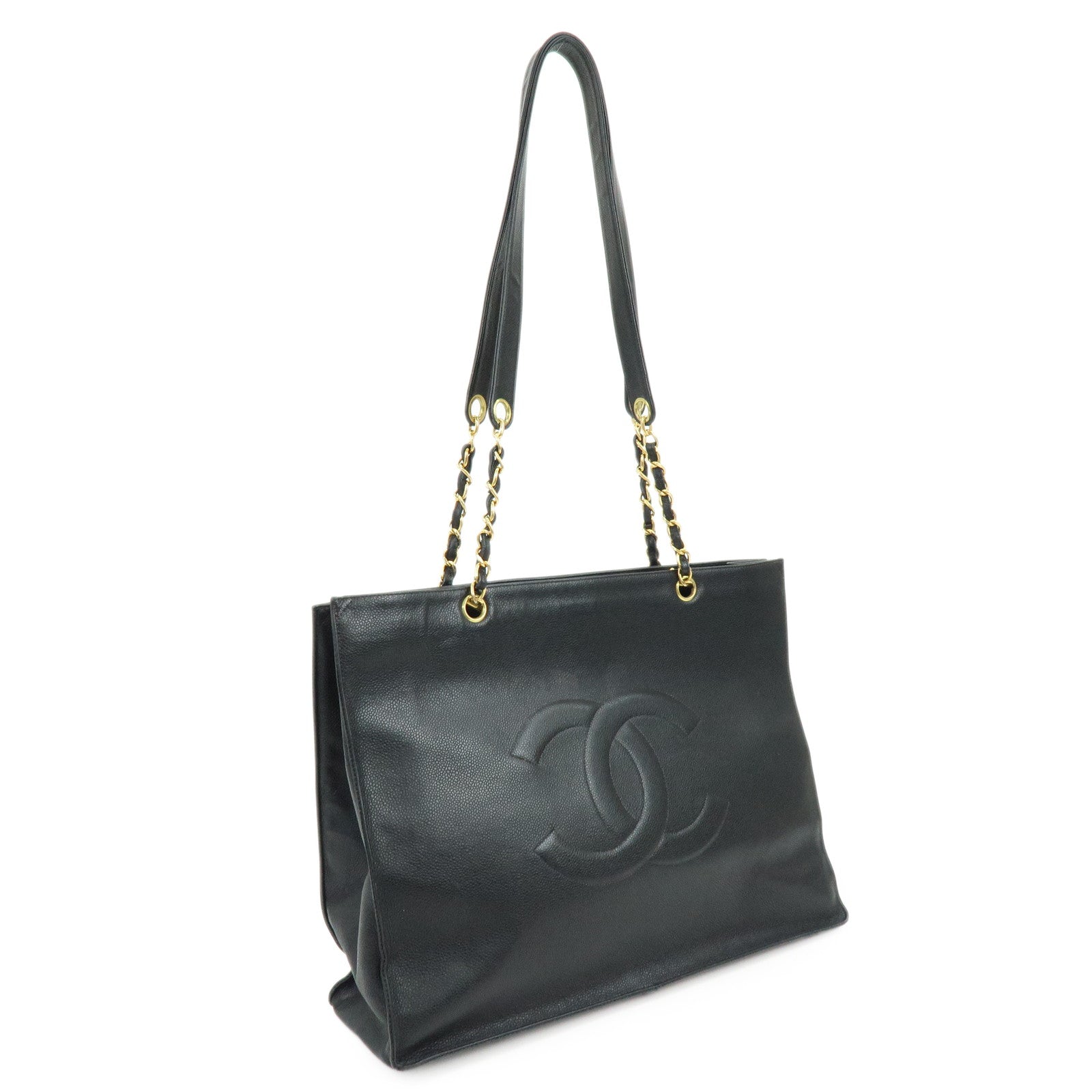 CHANEL COCO Mark Caviarskin Tote Bag Chain Shoulder Bag Black