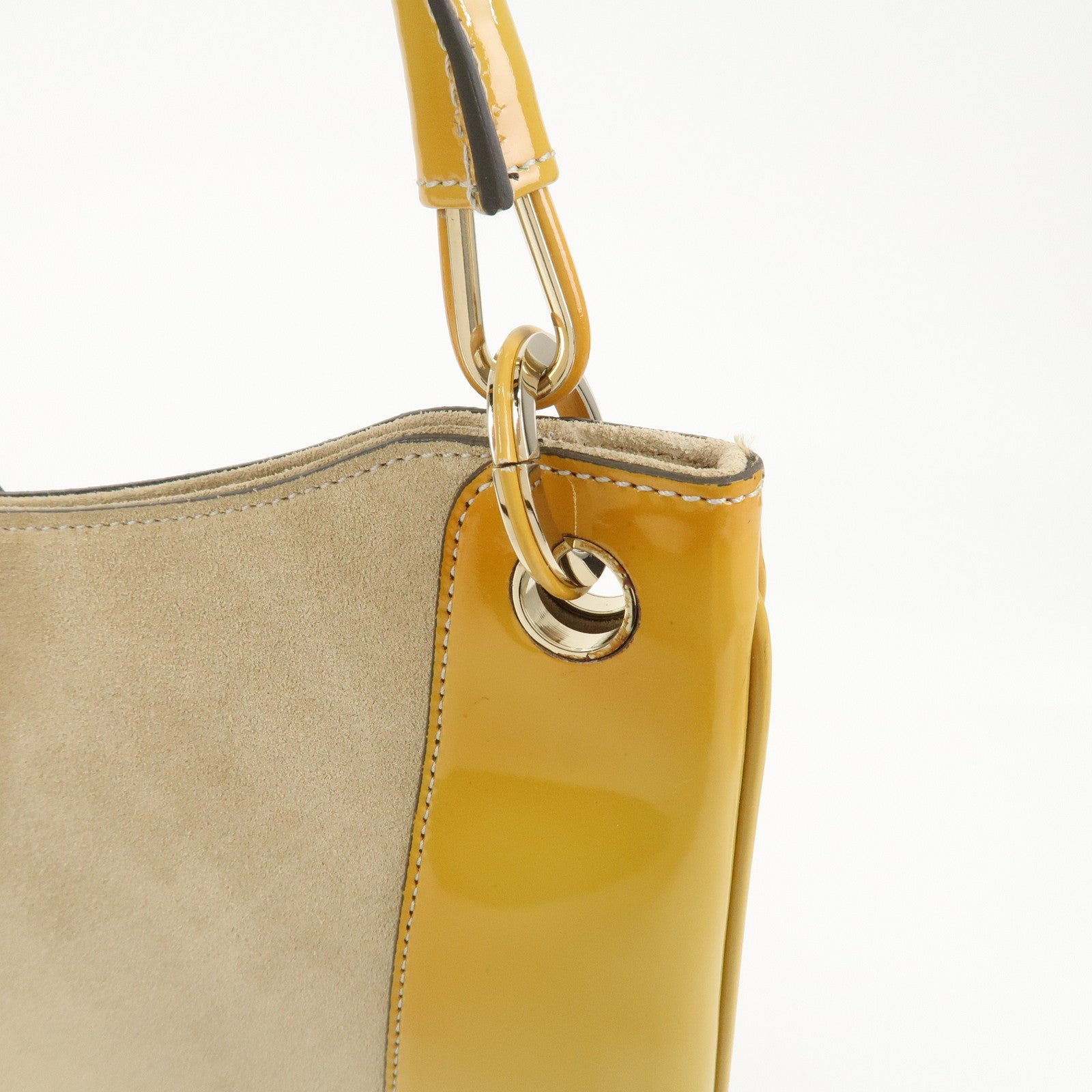 GUCCI Patent Leather Suede Shoulder Bag Yellow Beige 001.4149