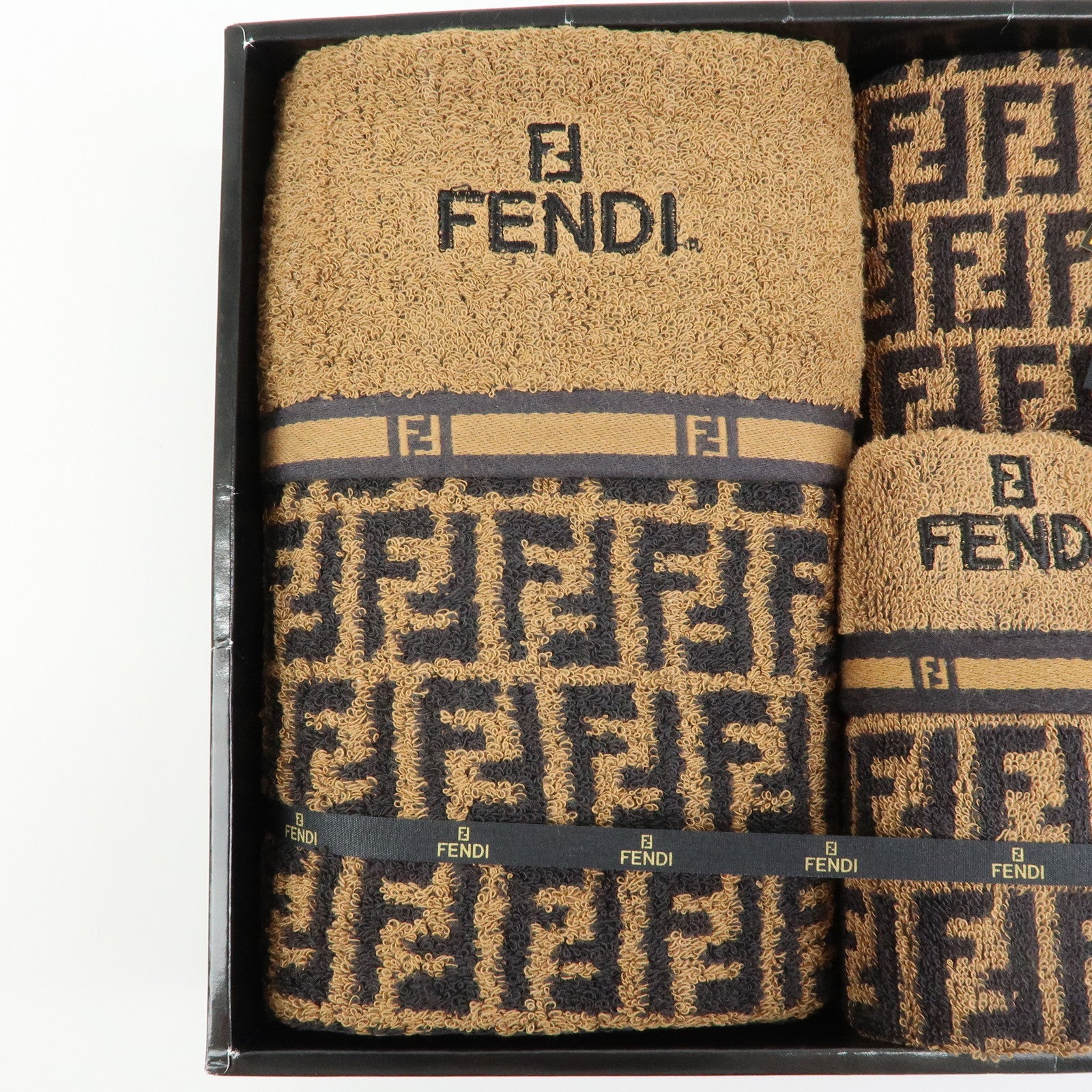 FENDI Zucca Pile Terry Cloth Towel Set Black Brown