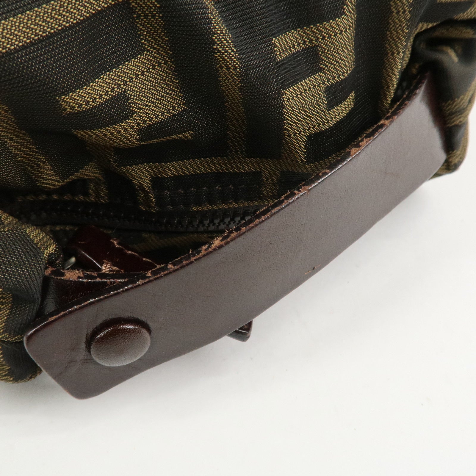 FENDI Zucca Canvas Leather Hand Bag Pouch Bag Brown Black 226540