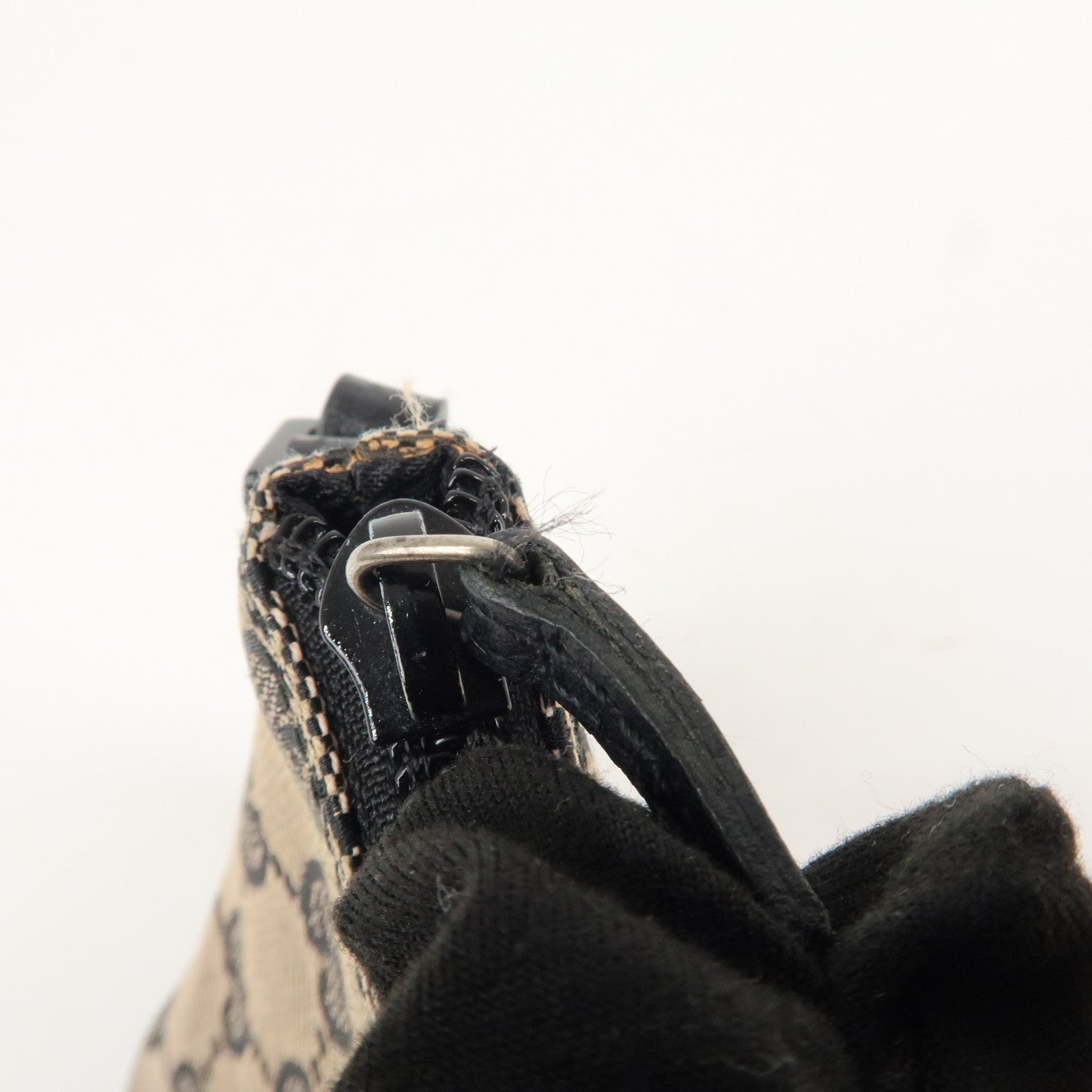 GUCCI Boat Bag GG Canvas Leather Hand Bag Beige Navy 07198