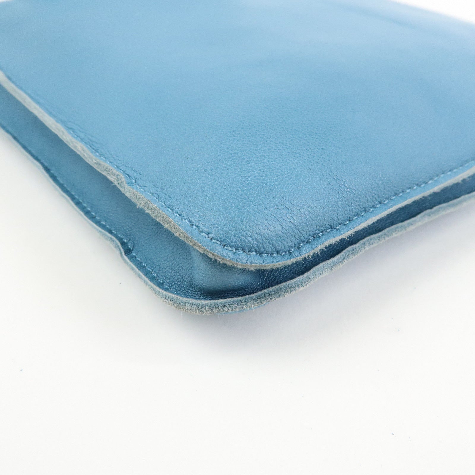 HERMES Lamb Skin Clou de Selle □N Stamped Shoulder Bag Blue Jean