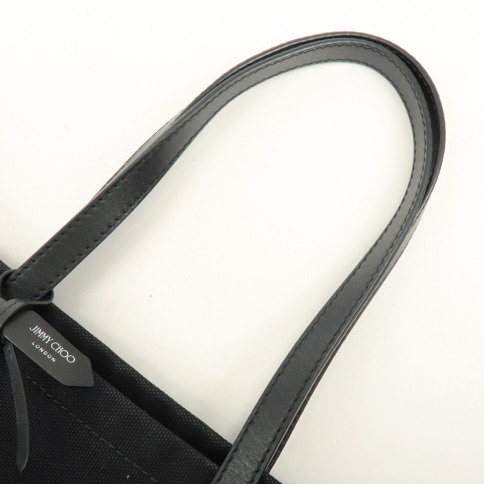 JIMMY CHOO Logo Canvas Leather Shoulder Bag Tote Bag Black