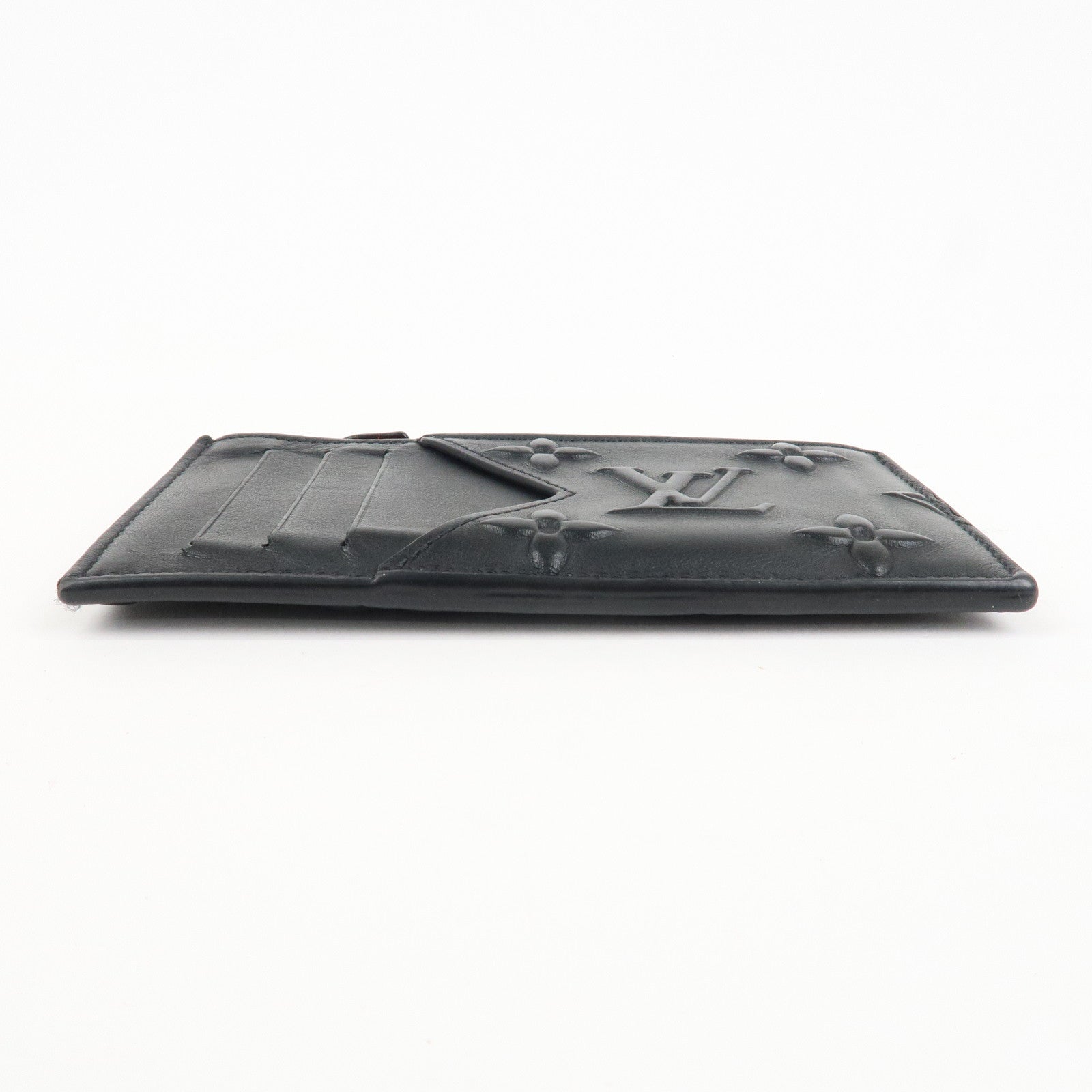 Louis Vuitton Monogram Seal Leather Coin Card Holder Black M80827 Used