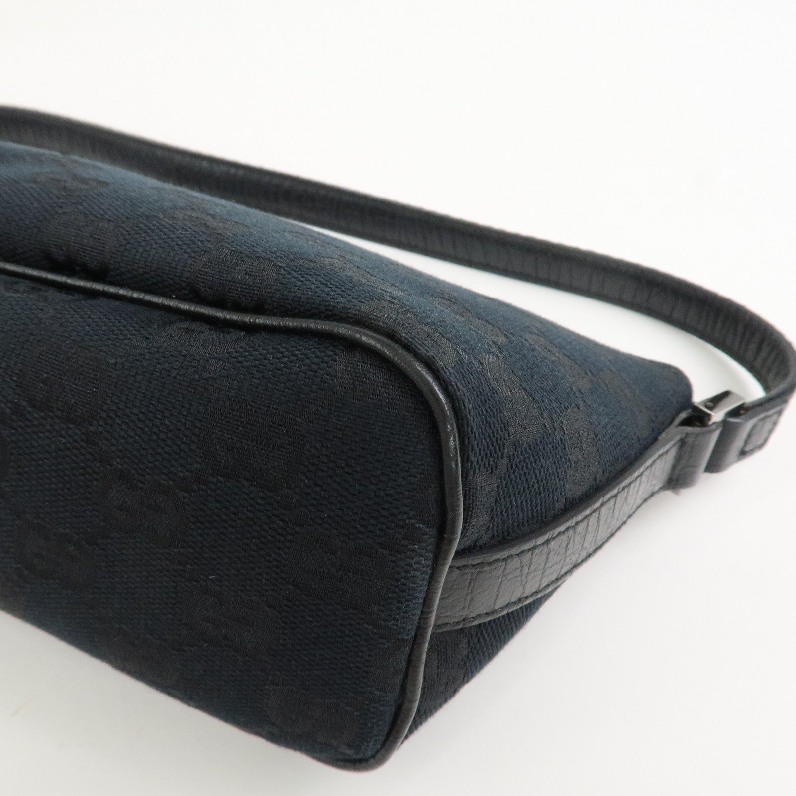 GUCCI Boat Bag Sherry GG Canvas Leather Hand Bag Black 141809