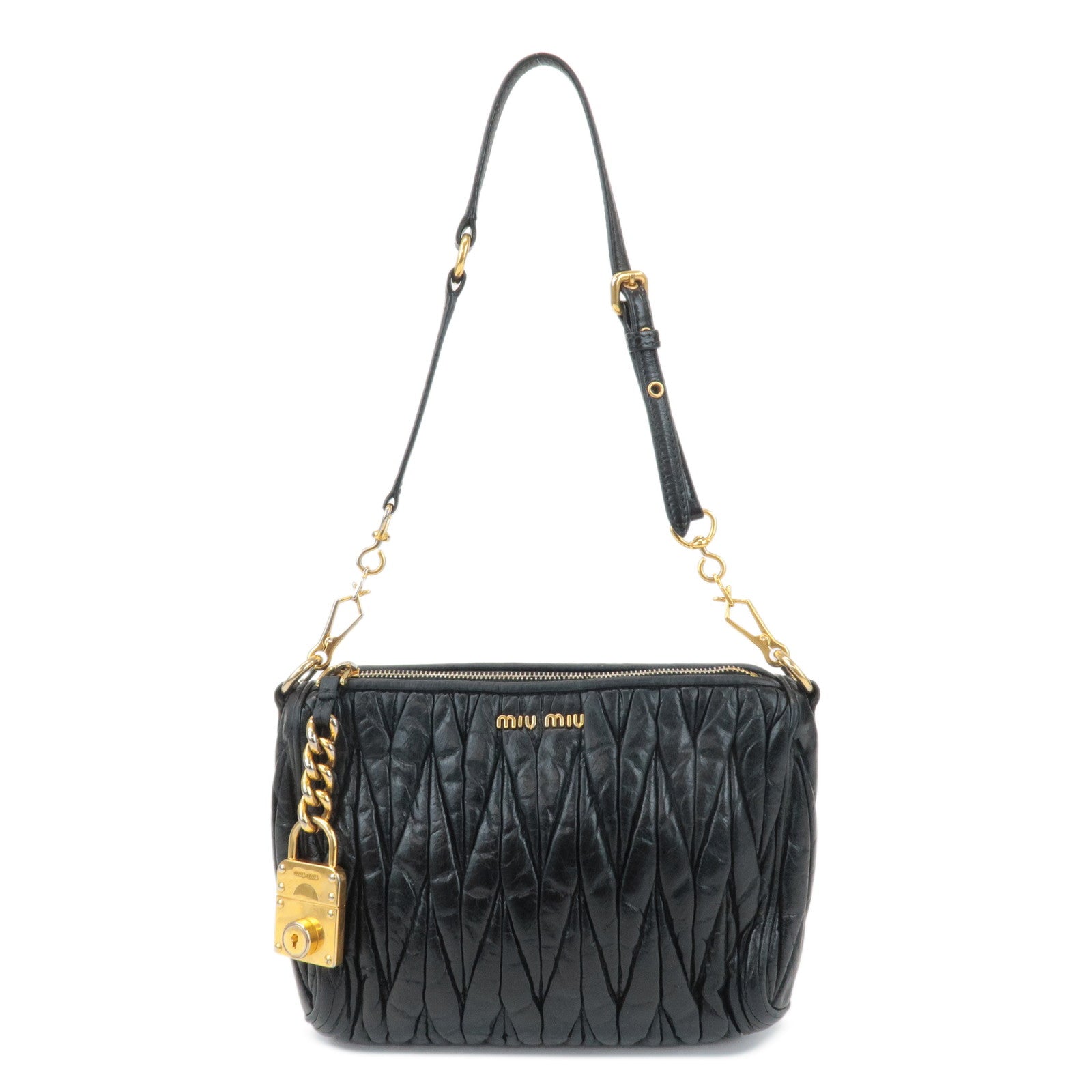 MIU MIU Logo Matelasse Leather Shoulder Bag Black 5N1521