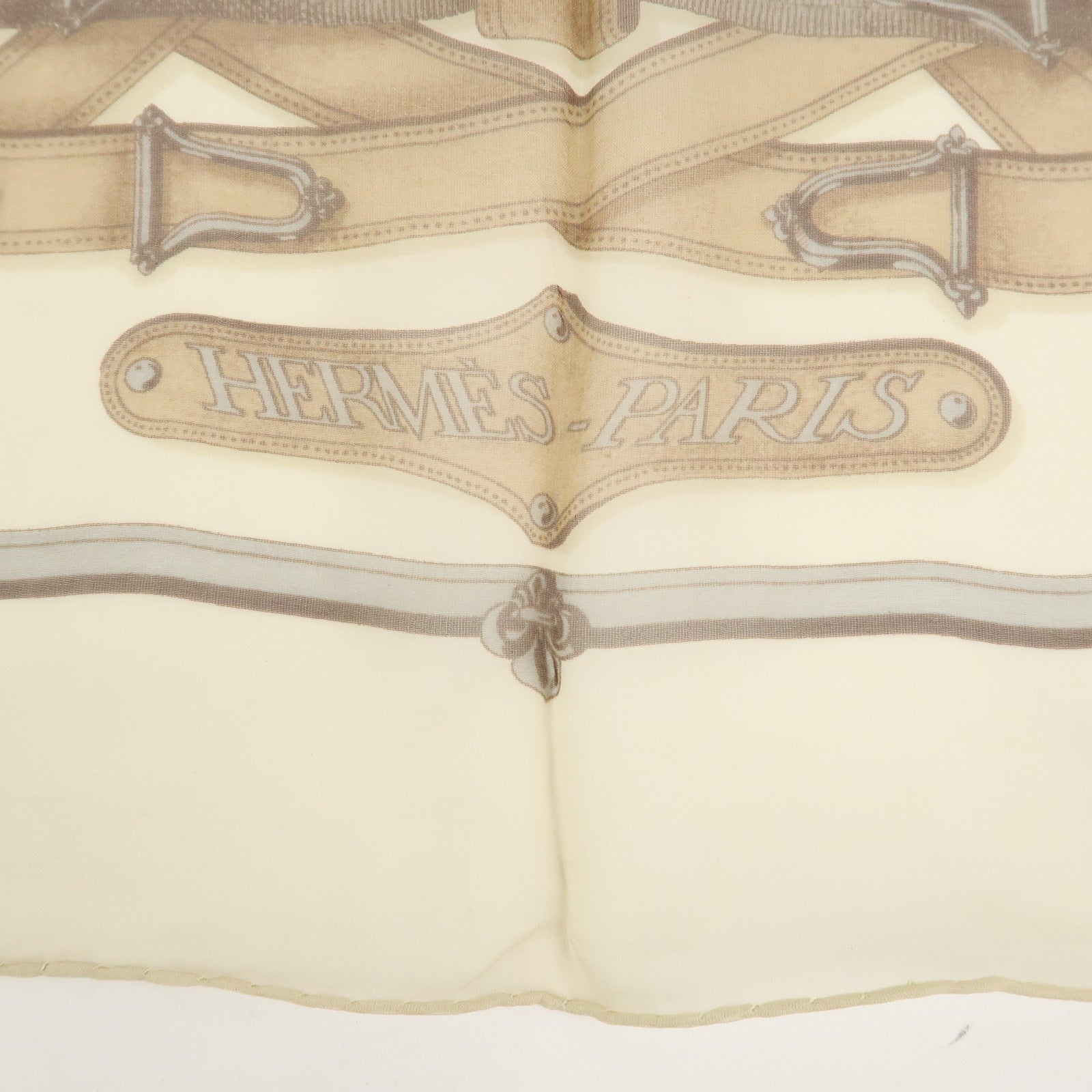 HERMES Carre 90 Silk 100% Scarf CAVALCADOUR Ivory Brown