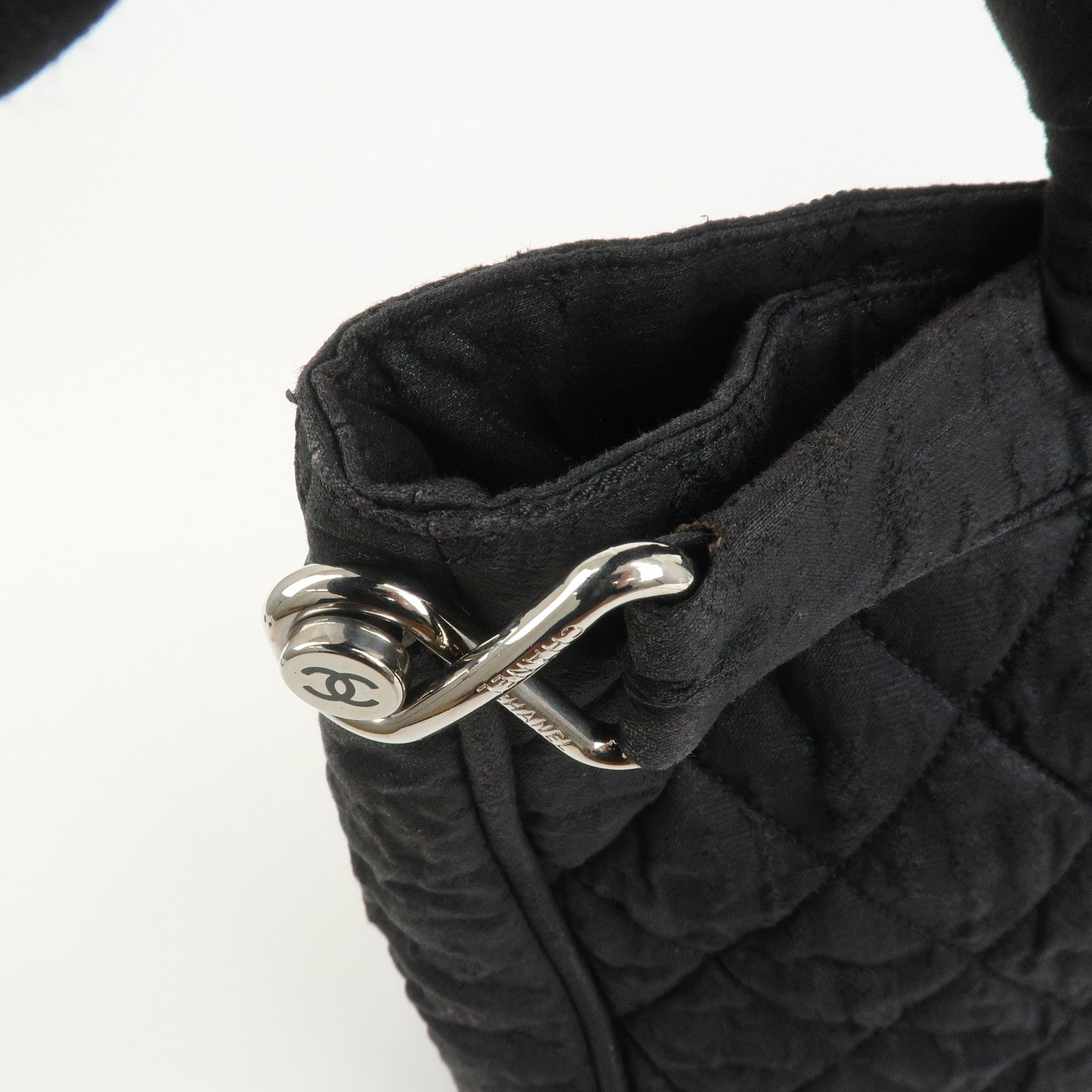 CHANEL Matelasse Canvas Large Shoulder Bag Black Silver