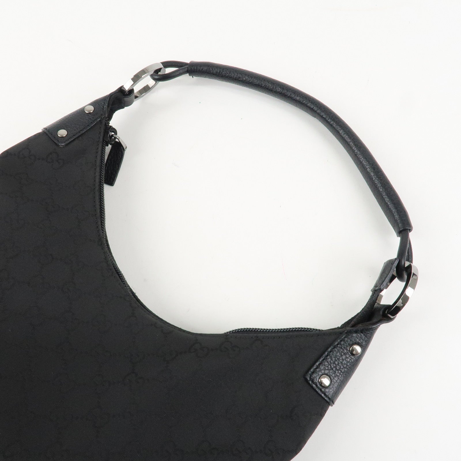 GUCCI GG Nylon Leather Shoulder Bag Hand Bag Black 179776 Used