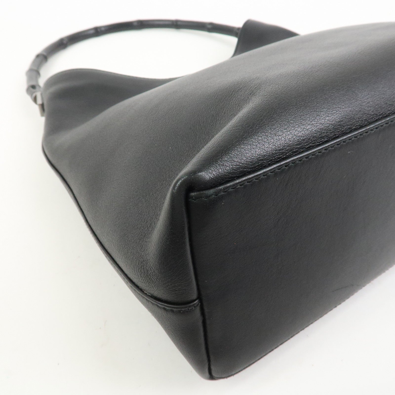 GUCCI Bamboo Leather Shoulder Bag Hand Bag Black 001 3244