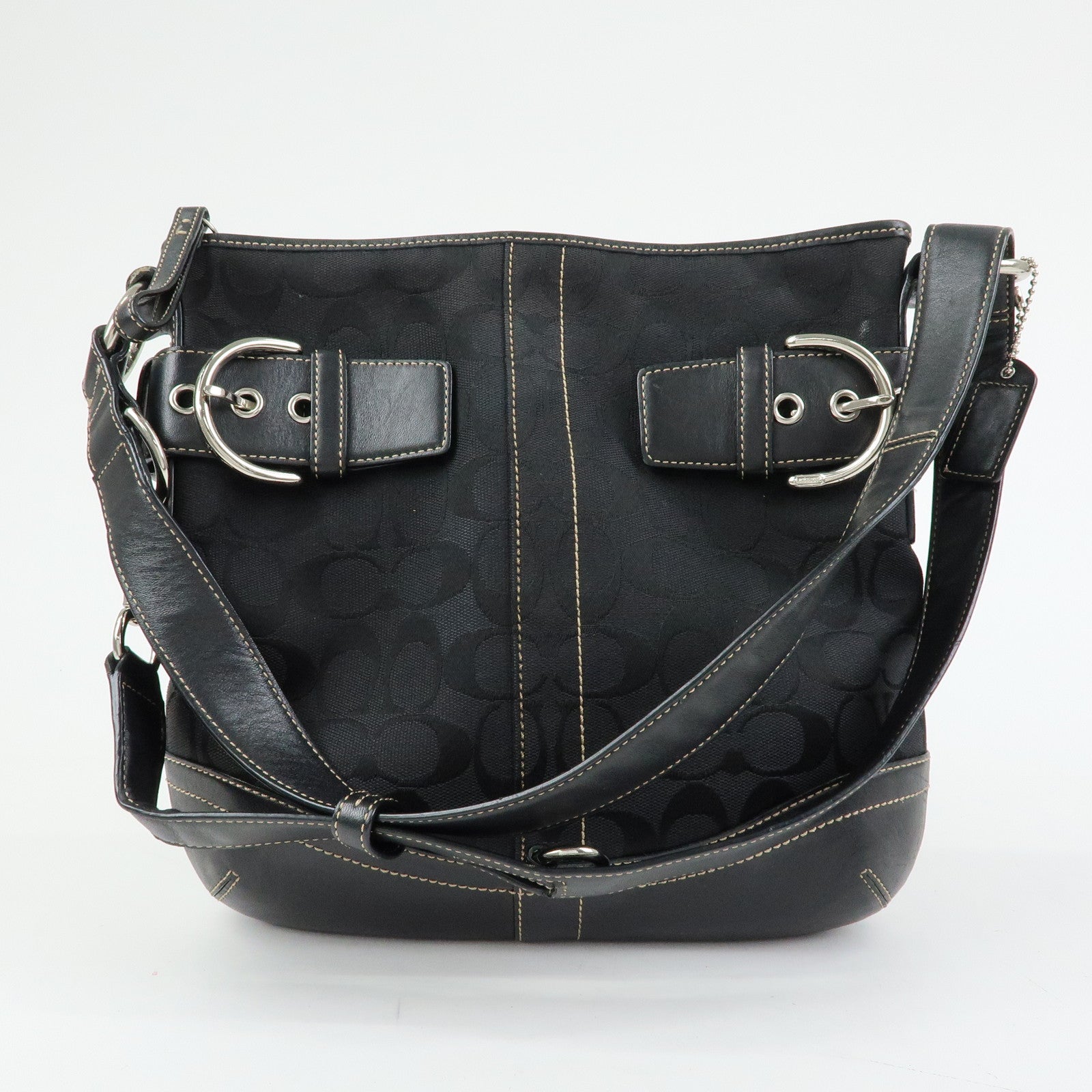 COACH Signature Set of 2 Canvas Leather Shoulder Bag Hand Bag Black
