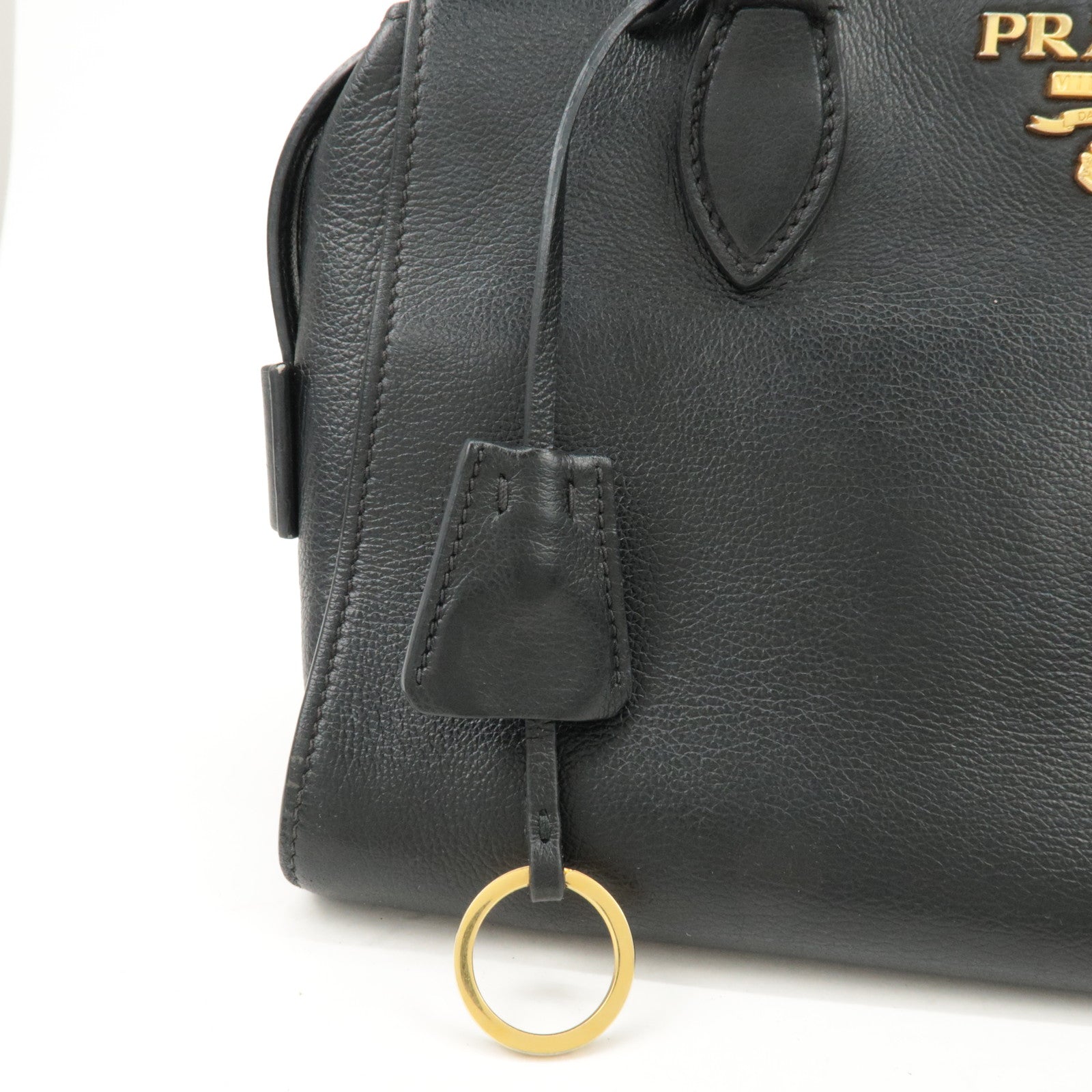 PRADA Leather 2Way Bag Shoulder Hand Bag Black Gold Used