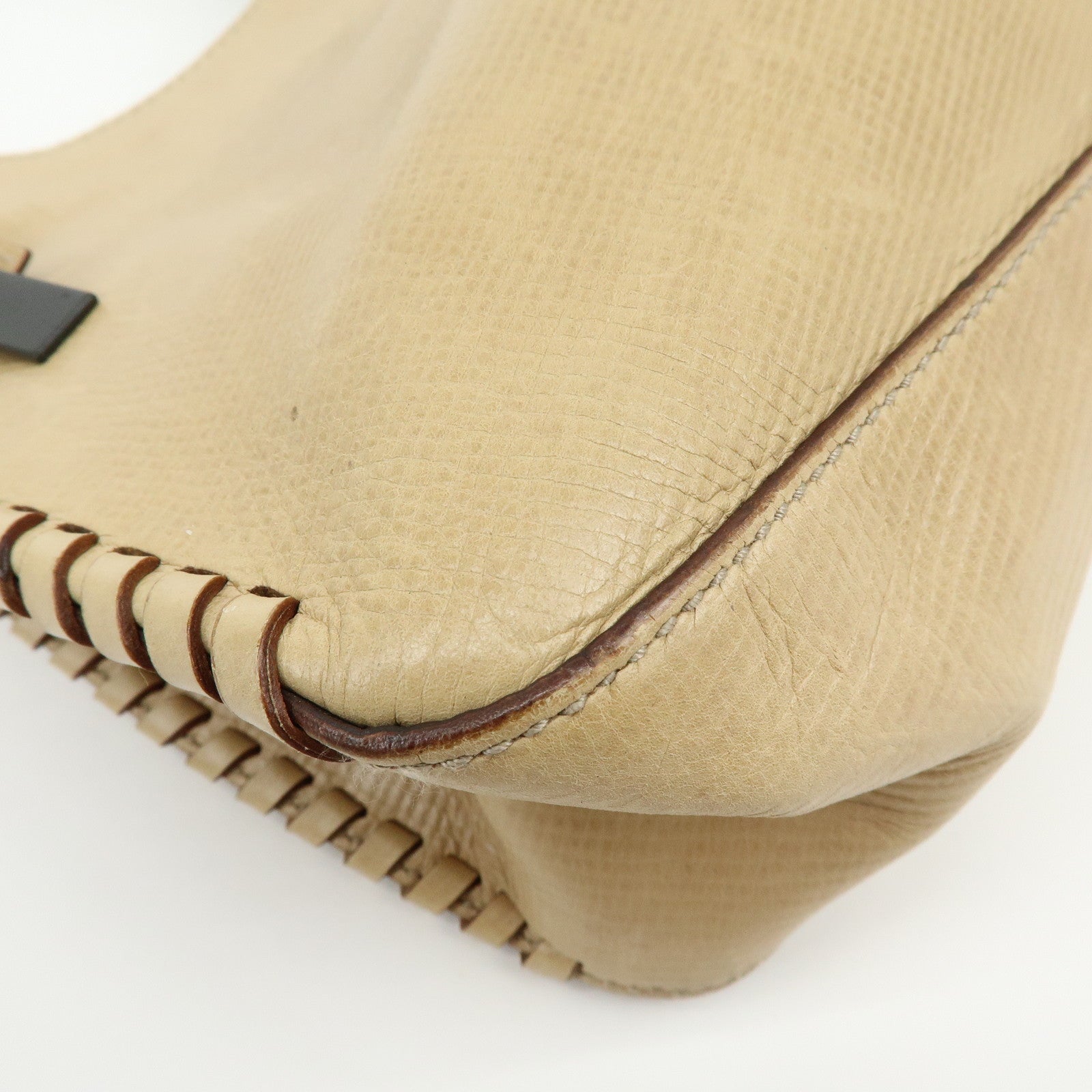 GUCCI Leather Wood Hand Bag Shoulder Bag Beige 106237