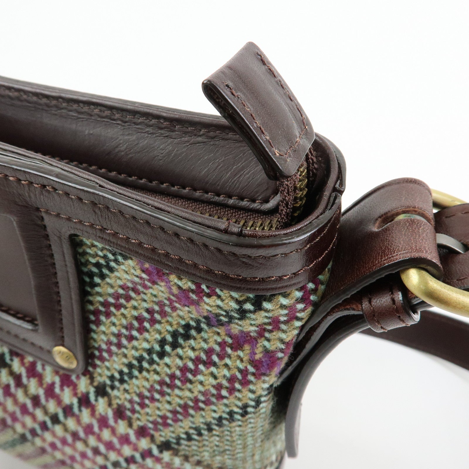 BURBERRY Wool Leather Shoulder Bag Crossbody Bag Brown Green