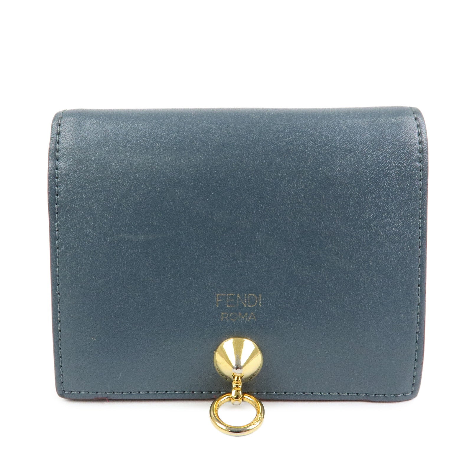 FENDI F is FENDI Leather Bi-fold Compact Wallet Gray 8M0387