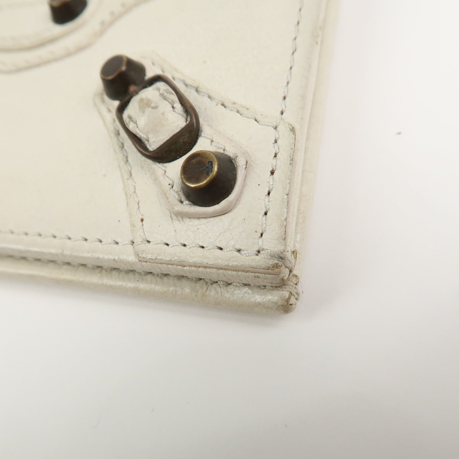 BALENCIAGA Logo Leather Card Case Card Holder Ivory 253050
