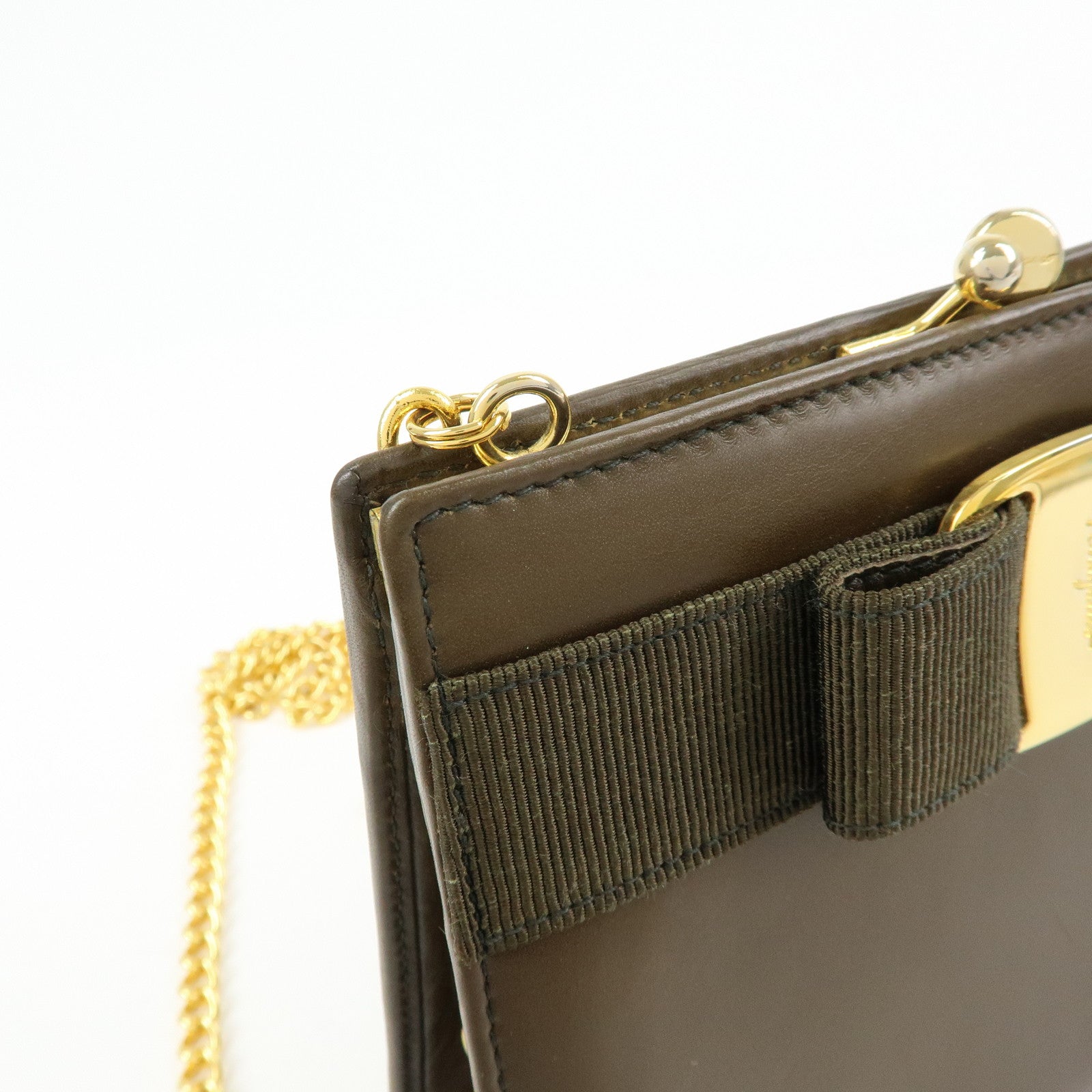Ferragamo Vara Ribbon Leather Chain Mini Shoulder Bag Brown