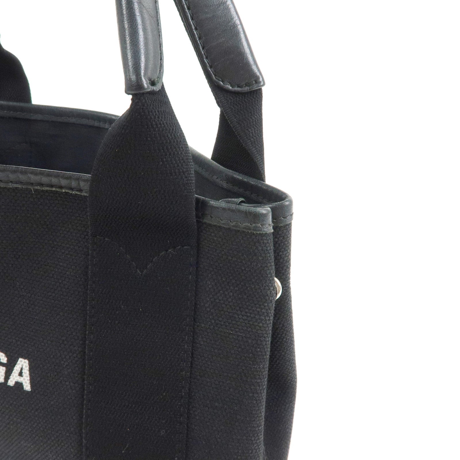 BALENCIAGA Navy Cabas XS Canvas Leather 2Way Bag Black 390346