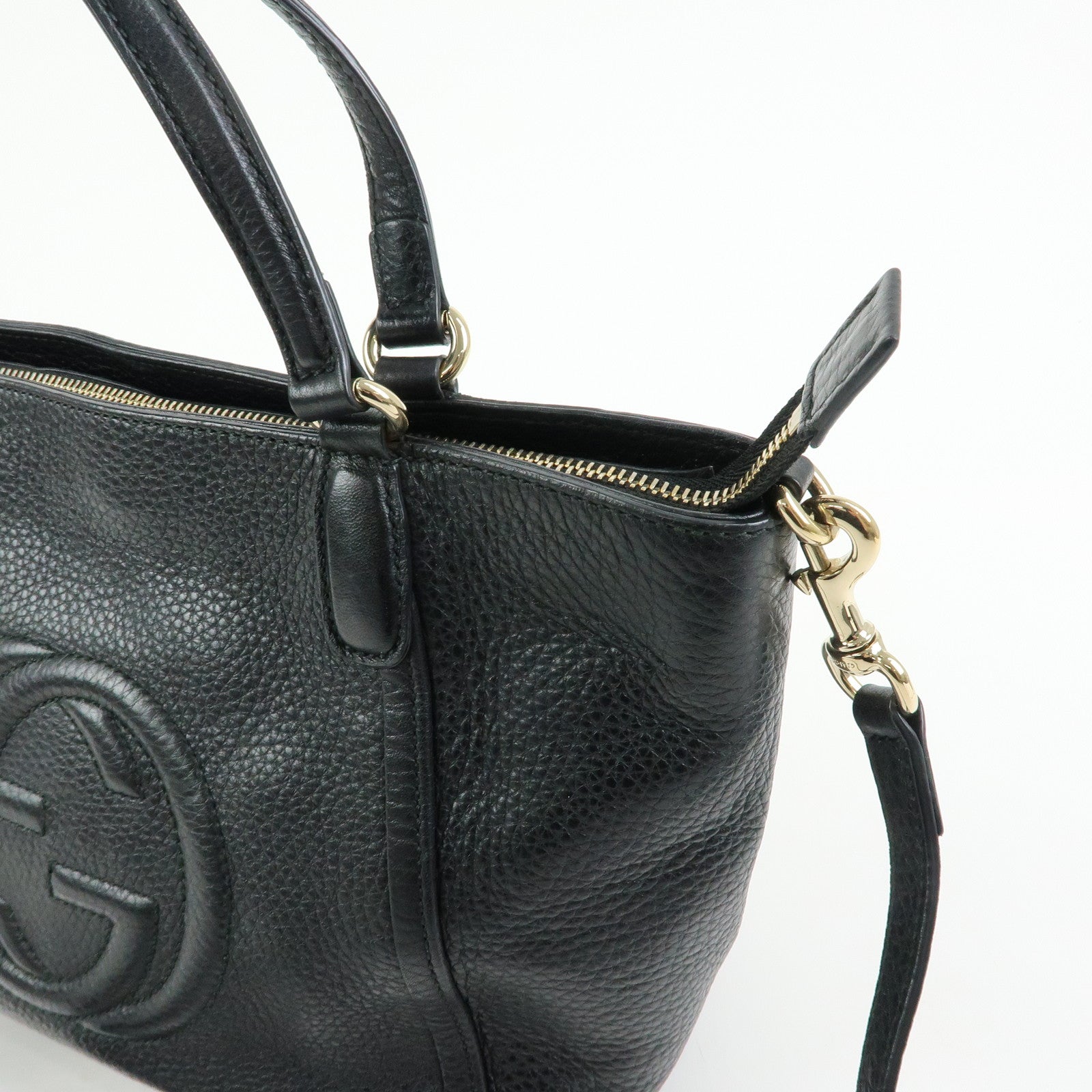 GUCCI Interlocking G SOHO Leather 2Way Bag Hand Bag Black 369176