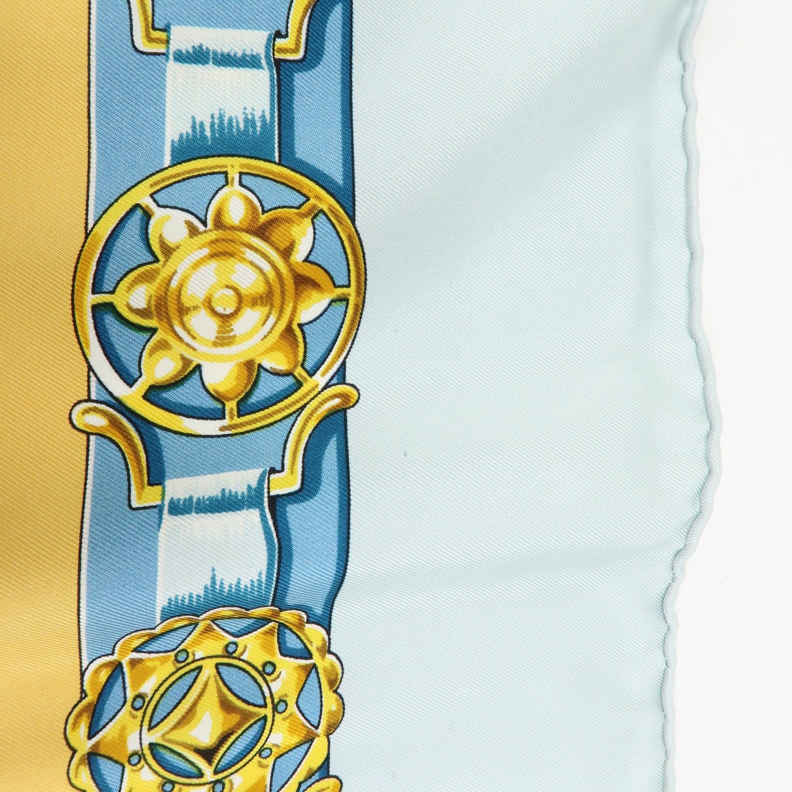HERMES Carre 90 Silk 100% Scarf CHEVAUX DE TRAIT Light Blue Yellow
