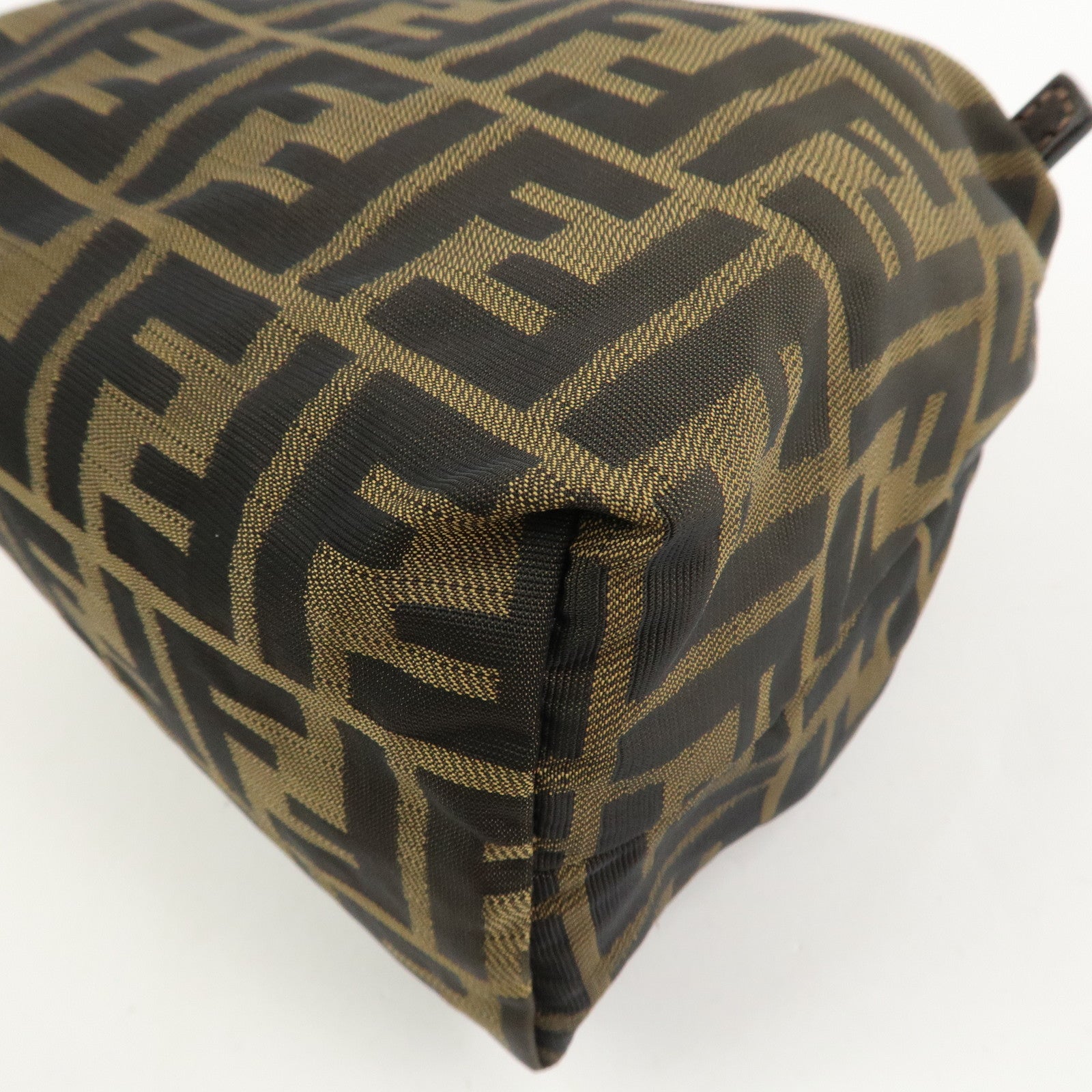 FENDI Zucca Canvas Leather Hand Bag Pouch Bag Brown Black 226540