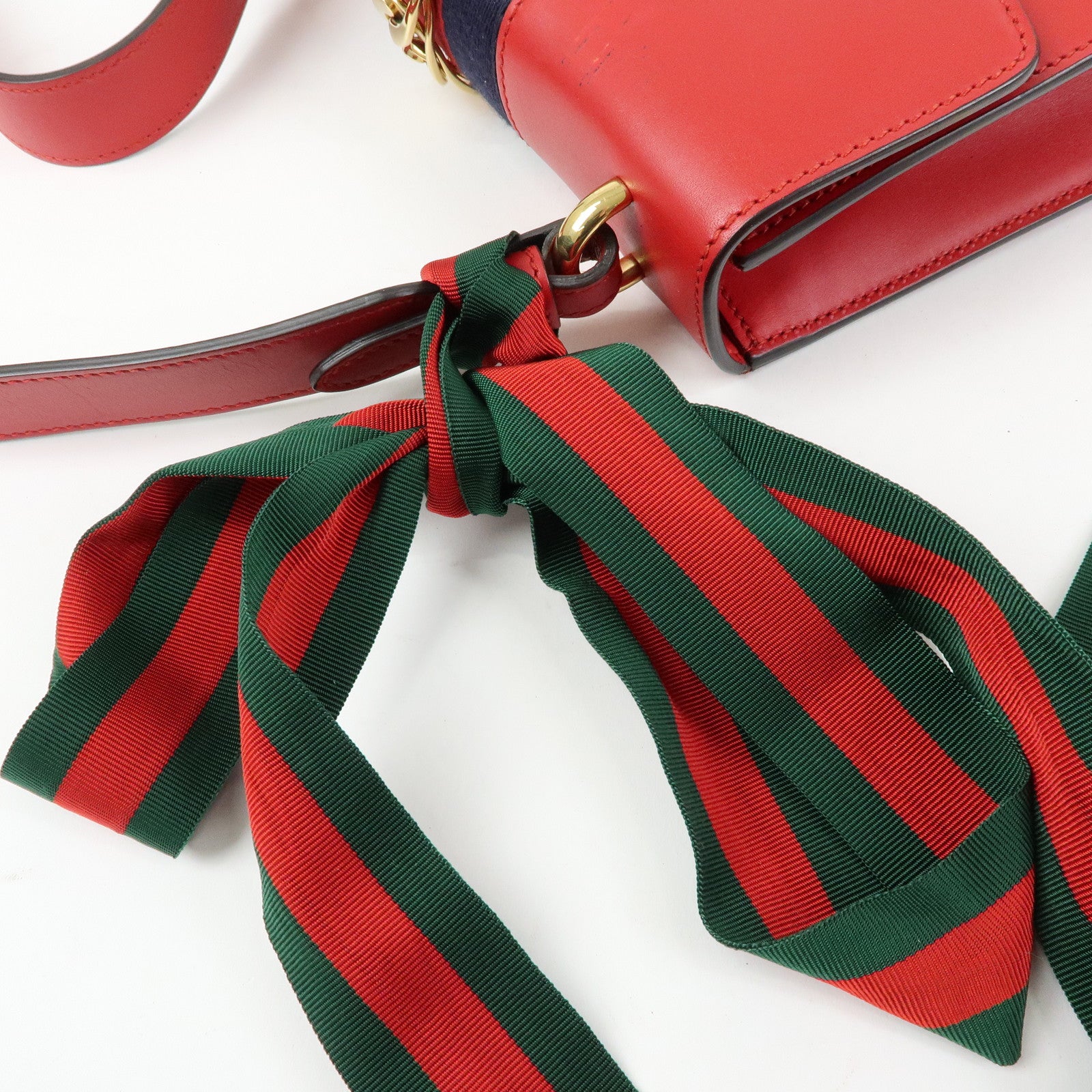 GUCCI Sylvie Sherry Leather Shoulder Bag Red Ribbon Red 421882