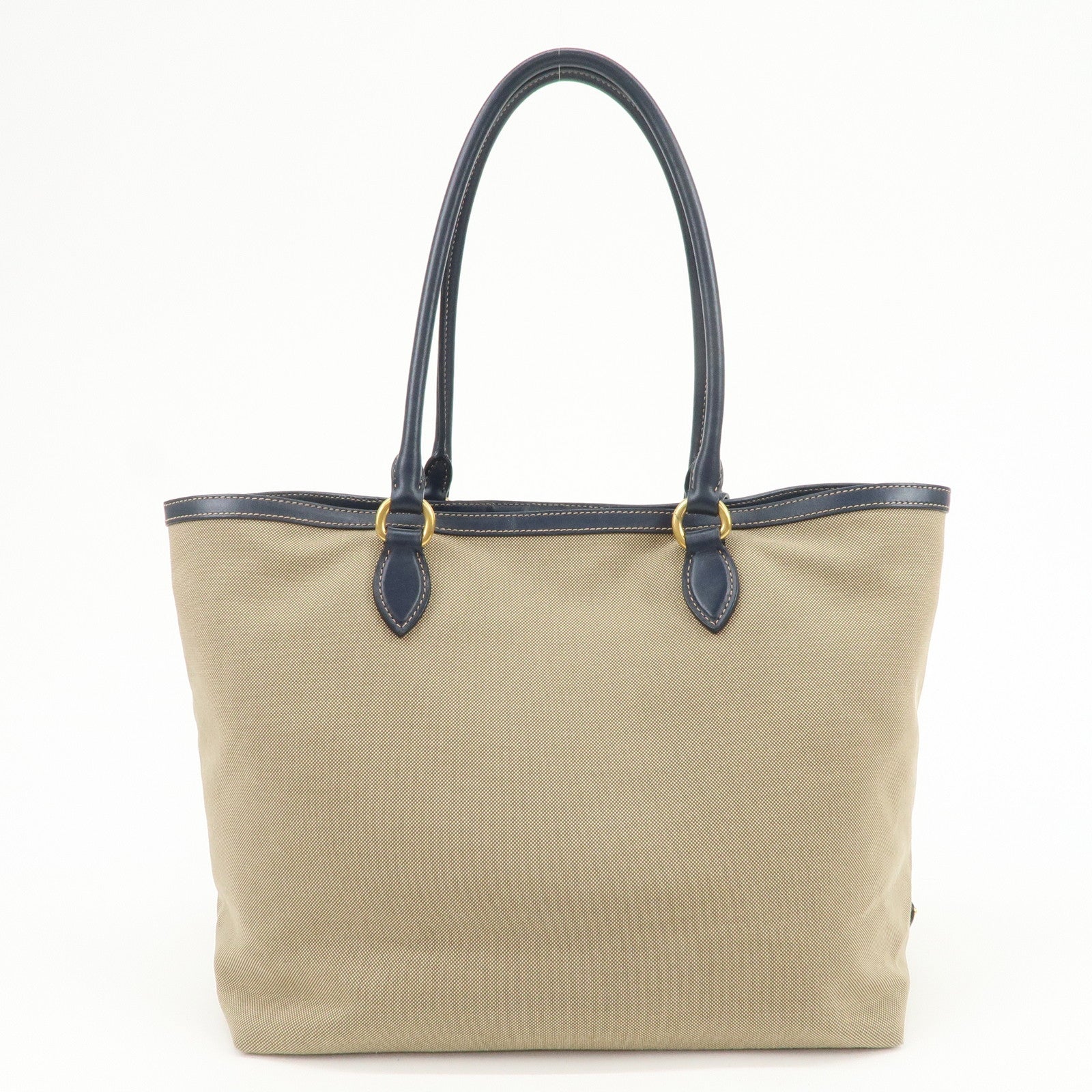 PRADA Logo Jacquard Leather Tote Bag Shoulder Bag Beige 1BG158