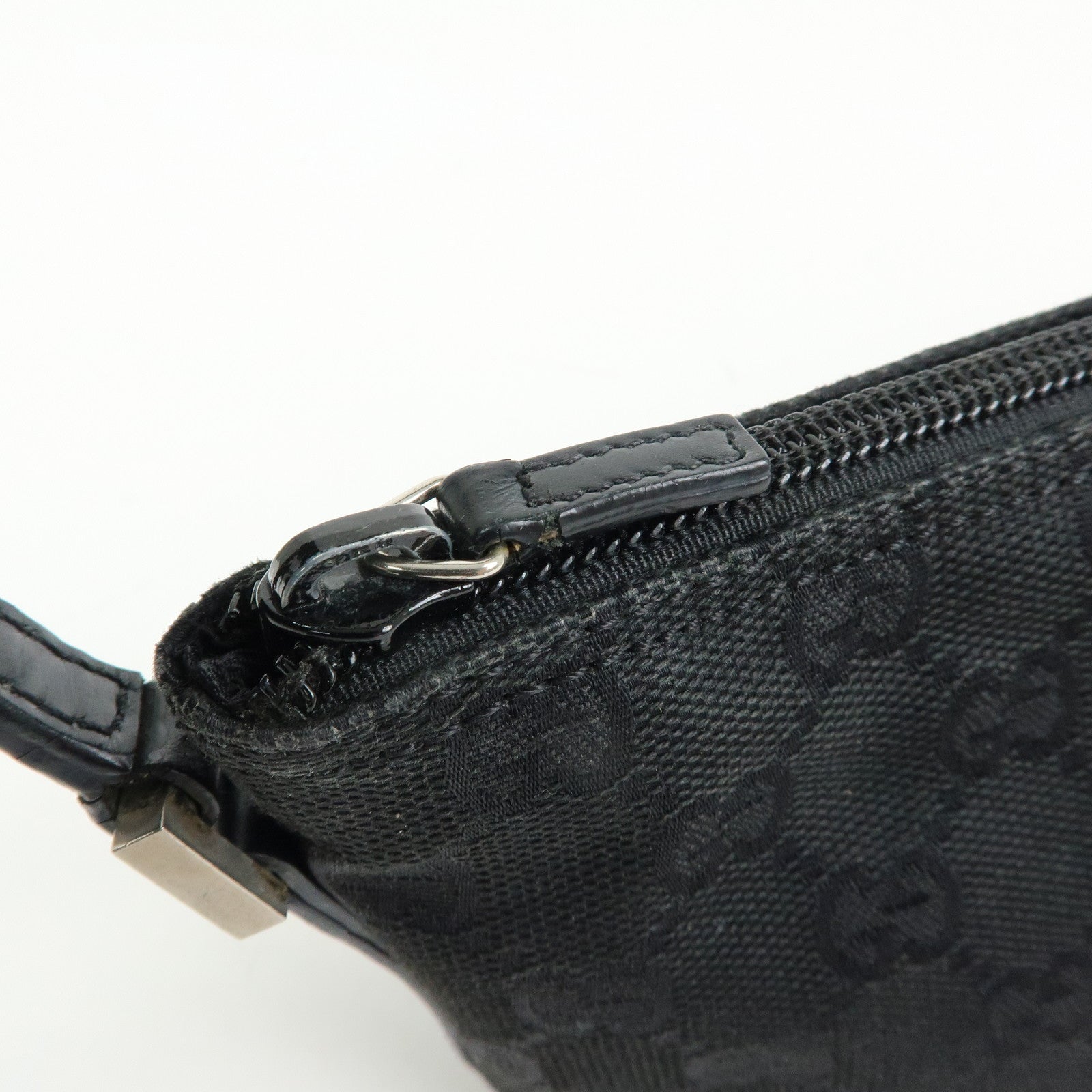 GUCCI Boat Bag GG Canvas Leather Hand Bag Pouch Black 0391103