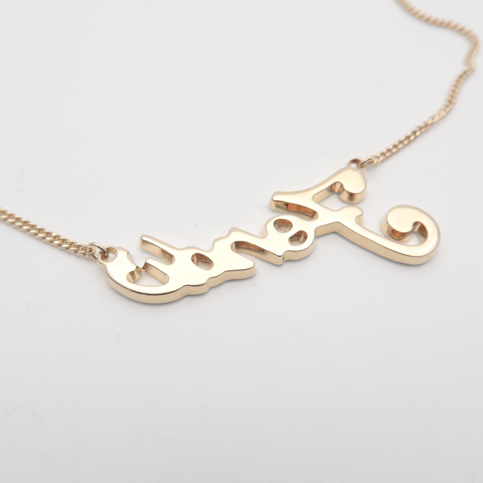 FENDI Logo Metal Rhinestone Necklace Gold Light Blue