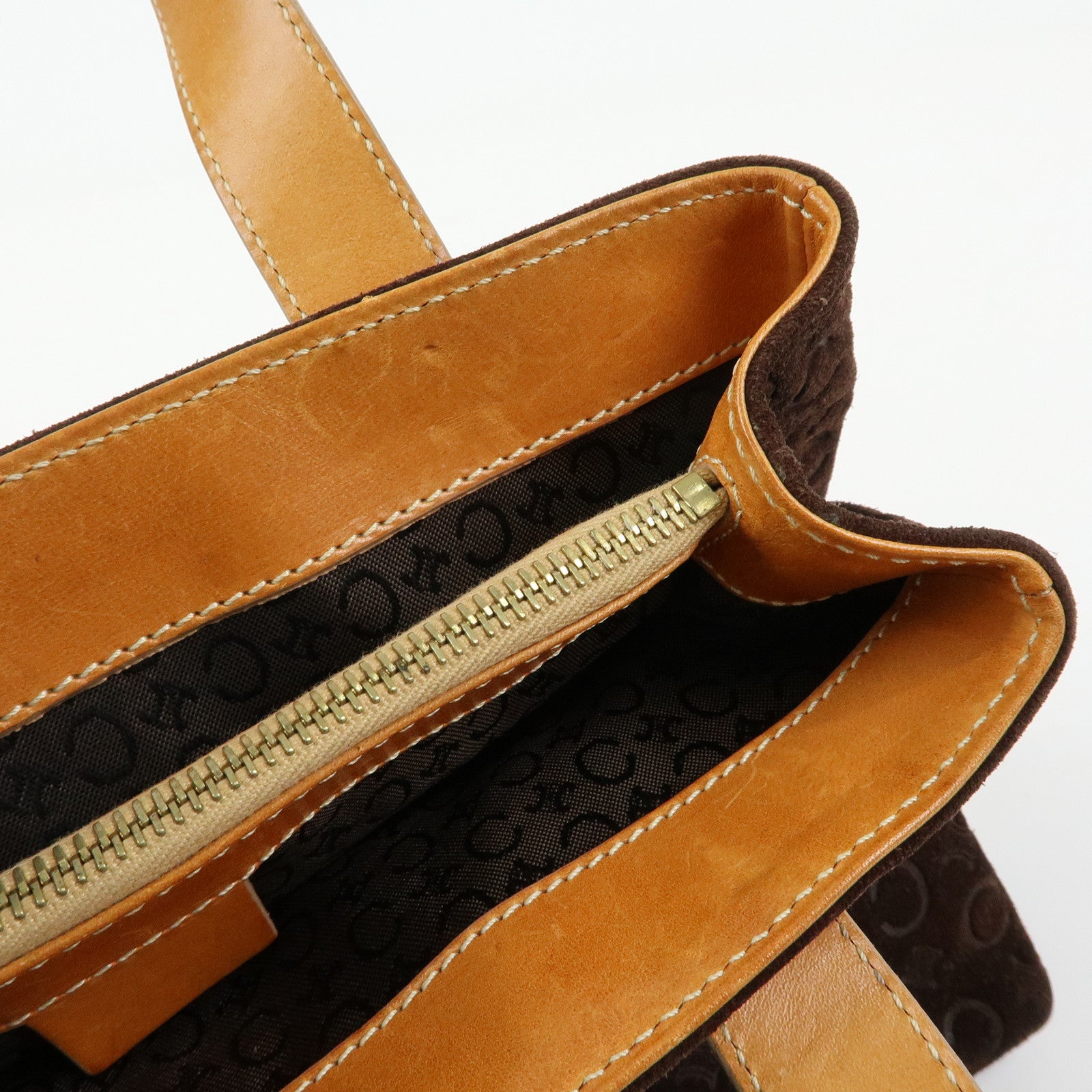 CELINE C Macadam Suede Leather Hand Bag Dark Brown