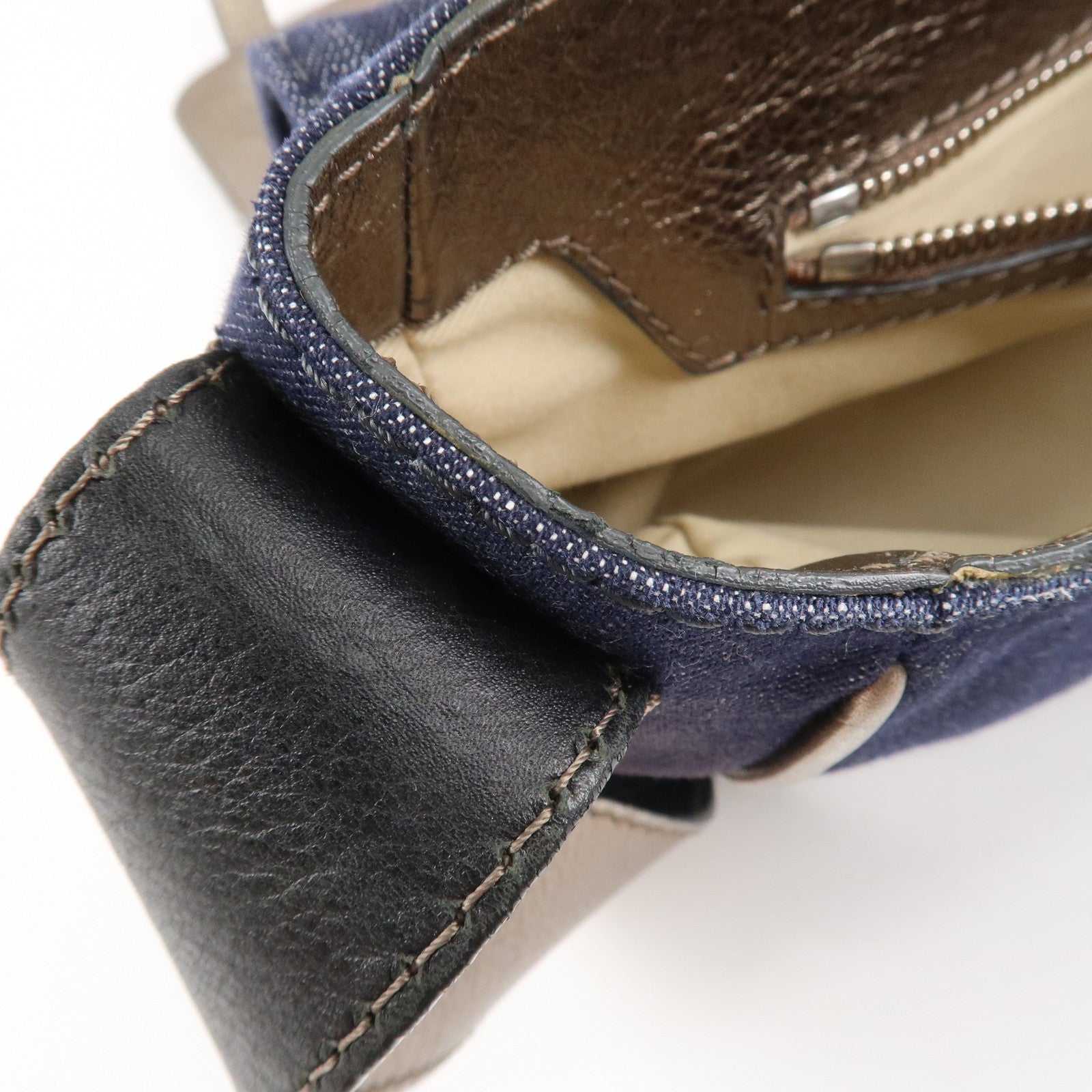 Chloe Denim Leather Shoulder Bag Crossbody Bag Indigo Blue Silver Used