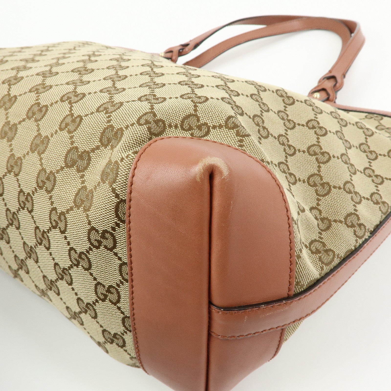 GUCCI GG Canvas Leather Tote Bag Shoulder Bag Beige Pink 247209
