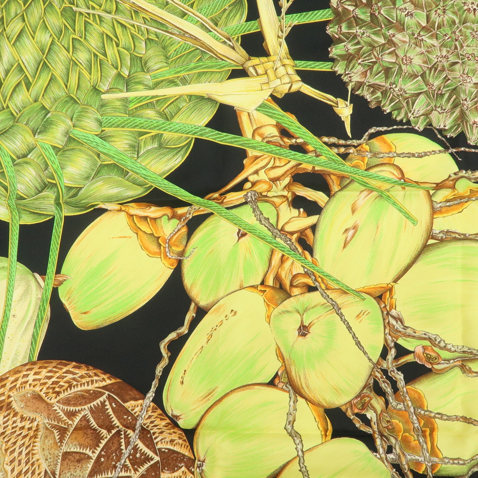 HERMES Carre 90 Silk 100% Nouvelle Coledonie Scarf Black Green