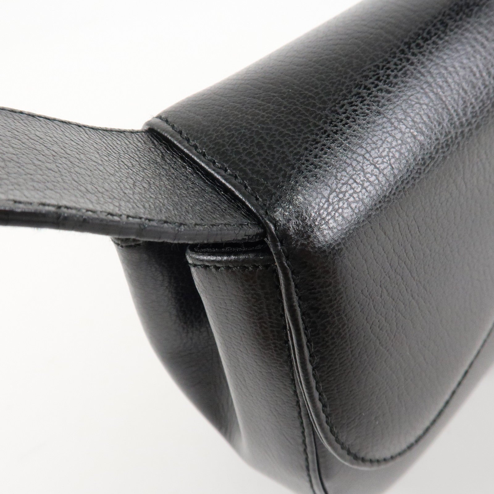 Ferragamo Ganchini Leather Shoulder Bag Hand Bag Black Used