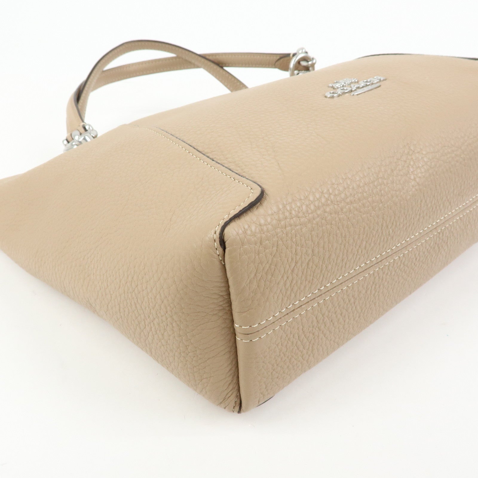 COACH Kacey Satchel Leather 2Way Shoulder Bag Hand Bag Beige