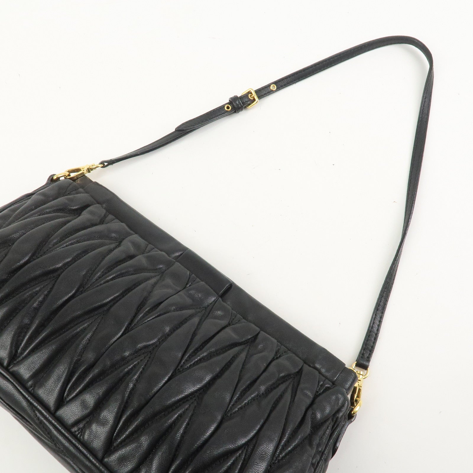 MIU MIU Matelasse Leather Shoulder Bag Hand Bag Black