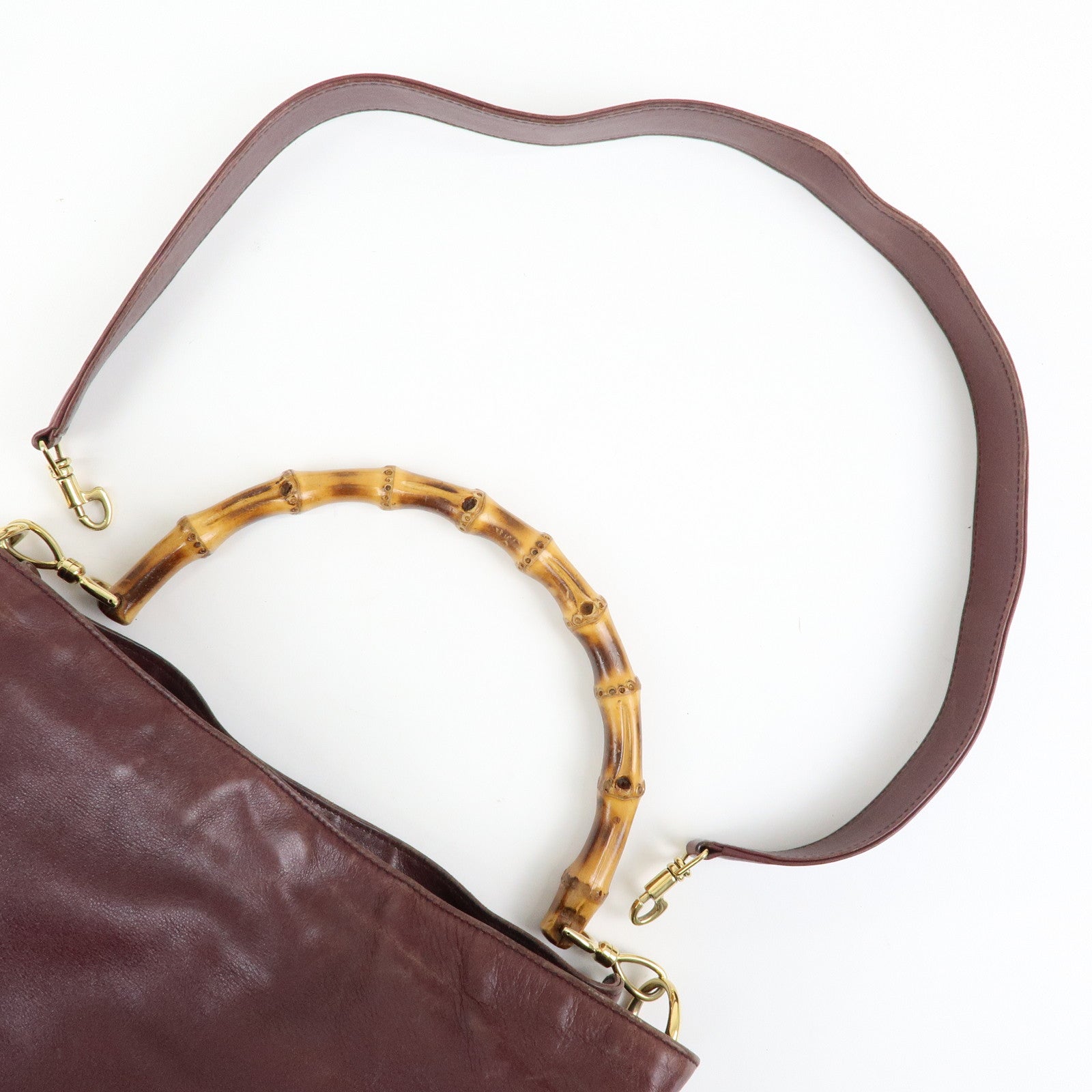 GUCCI Bamboo Leather 2Way Bag Hand Shoulder Bag Bordeaux 001・1577