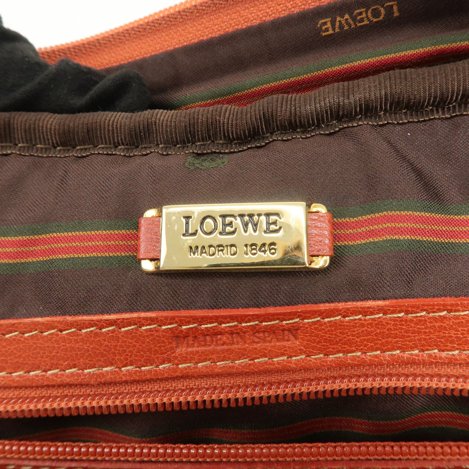 LOEWE Velazquez Leather Hand Bag Boston Bag Orange