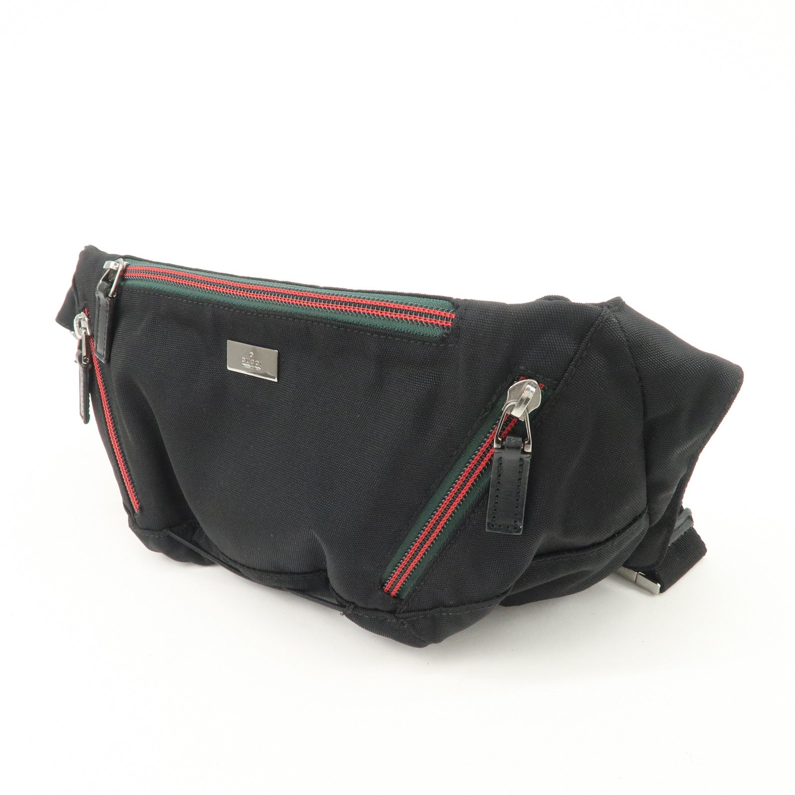 GUCCI Sherry Nylon Leather Body Bag Waist Bag Black 122350